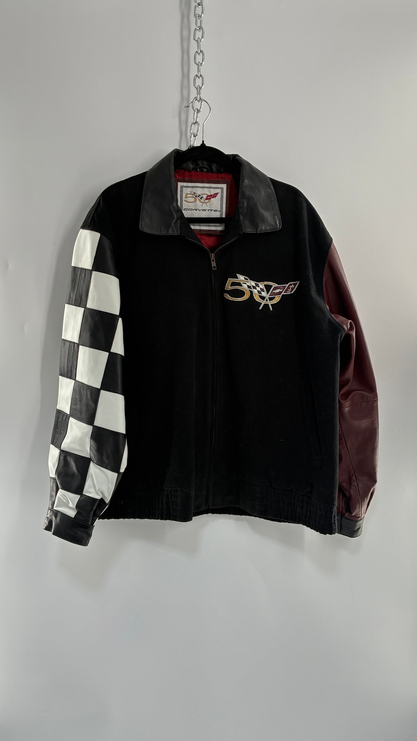 RARE Vintage Chevy CORVETTE 50th Anniversary Leather Varsity Style Jacket (Large)