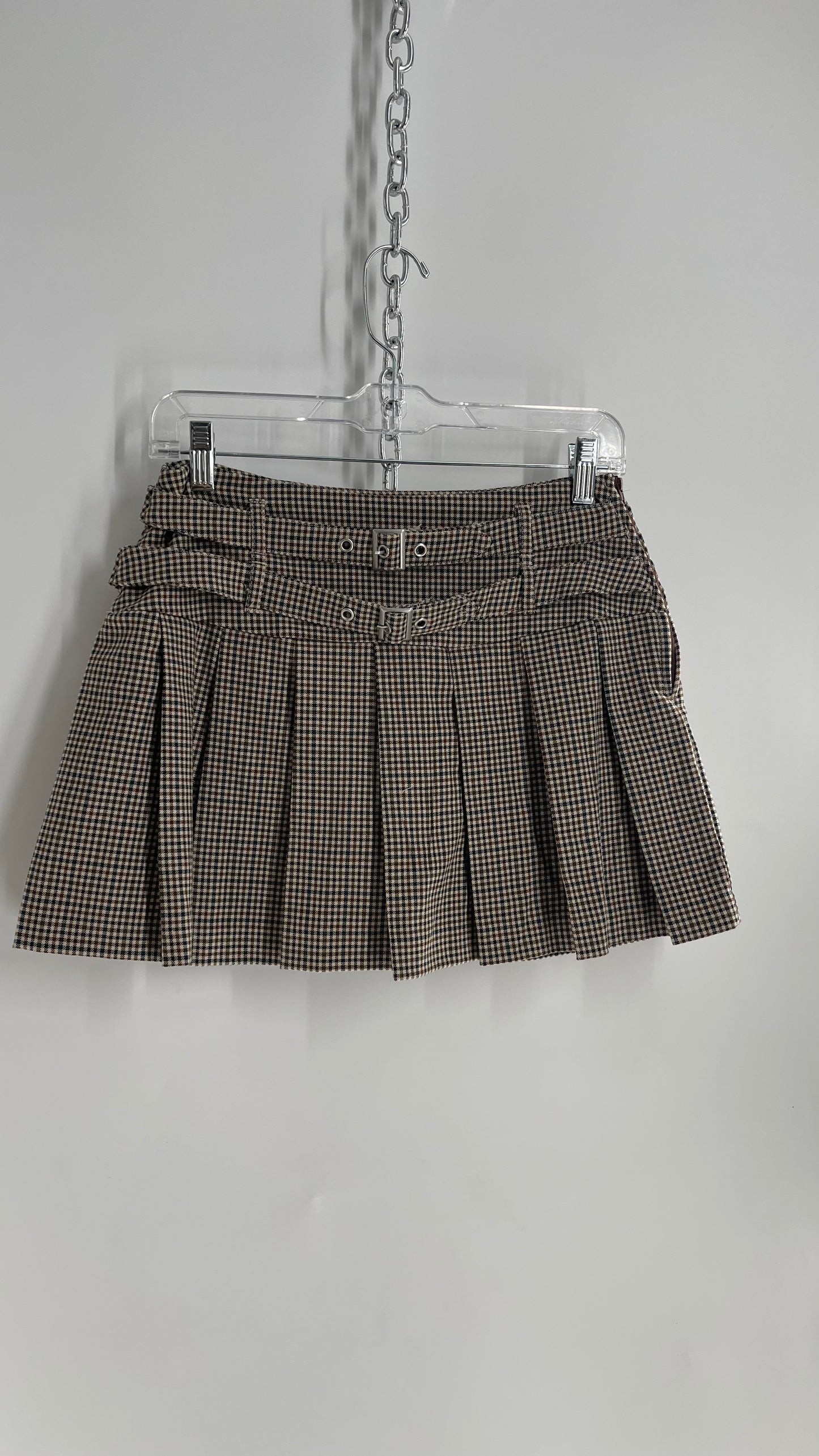 Vintage Double Belted Pleated n Plaid Mini Skirt with Built in Shorts (Small)