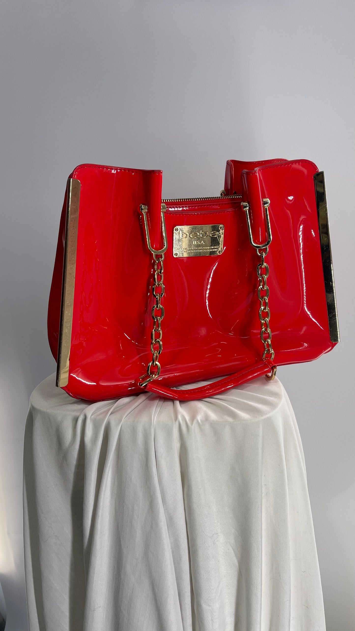 BEBE Vintage Plastic Red Orange Bag with Gold Hardware