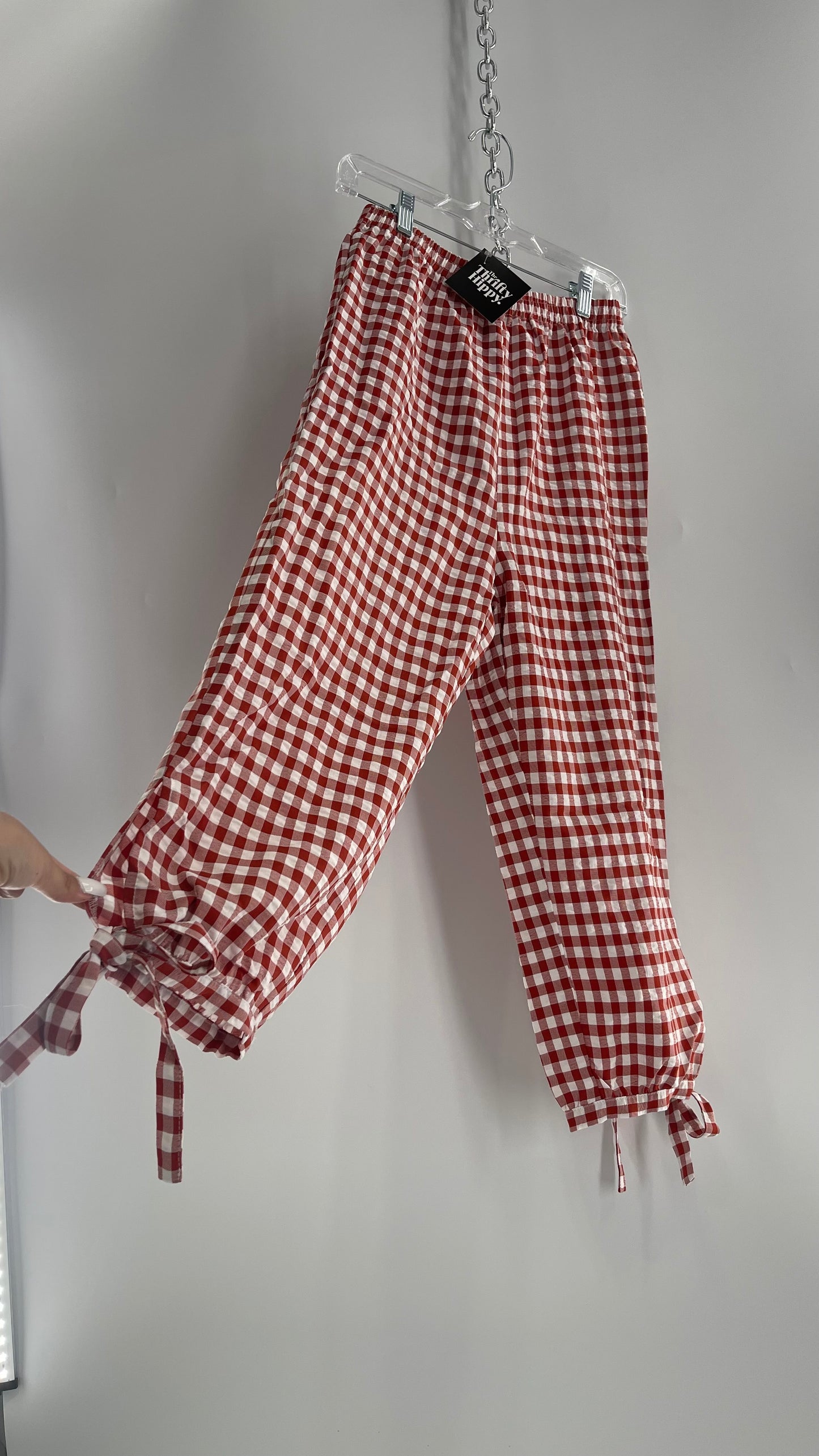 Gingham Red and White Capri with Tie Ankles (Small)