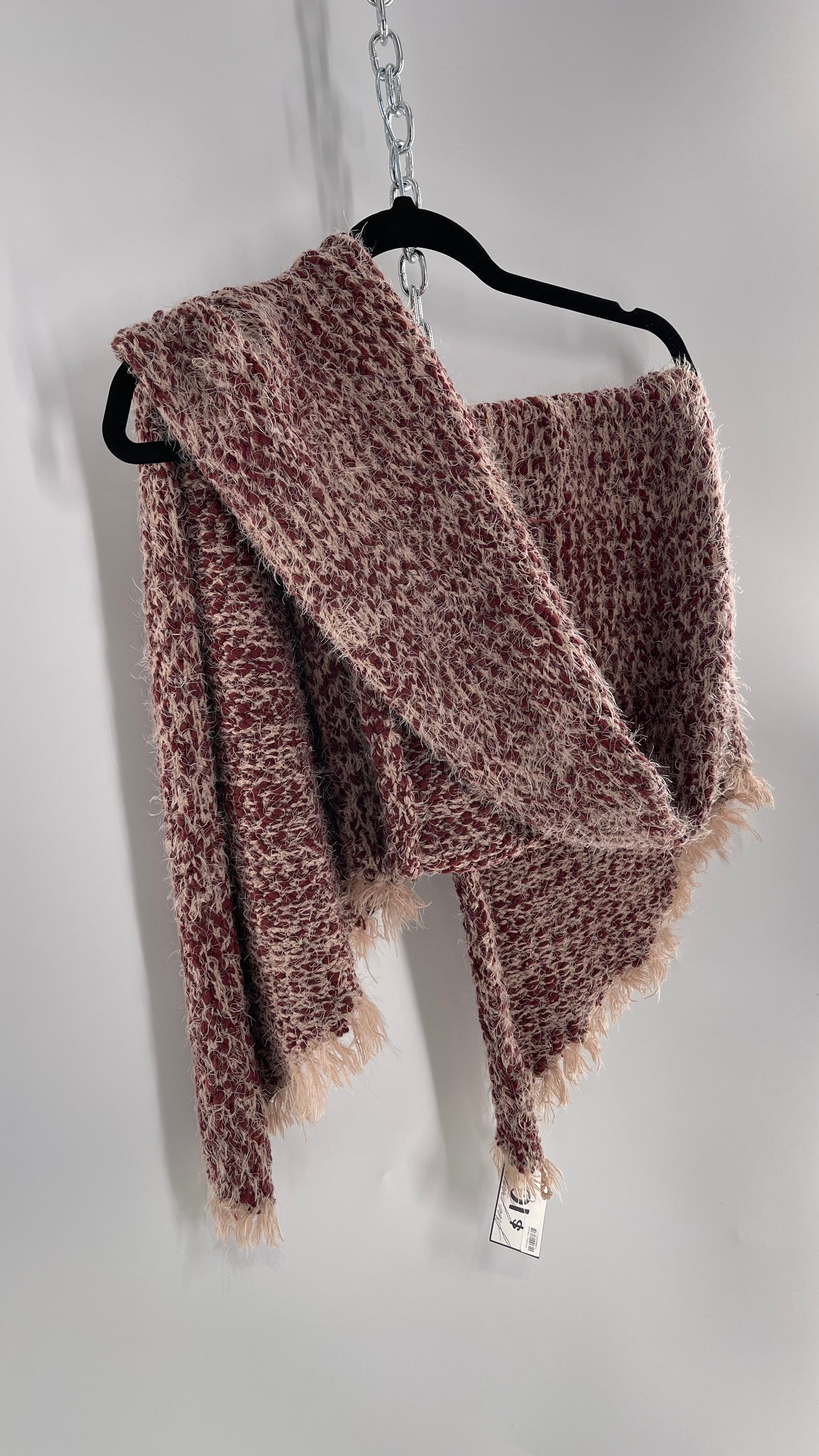 Free People Brick/Burgundy and Dusty Pink Interwoven Voluminous Shag Scarf