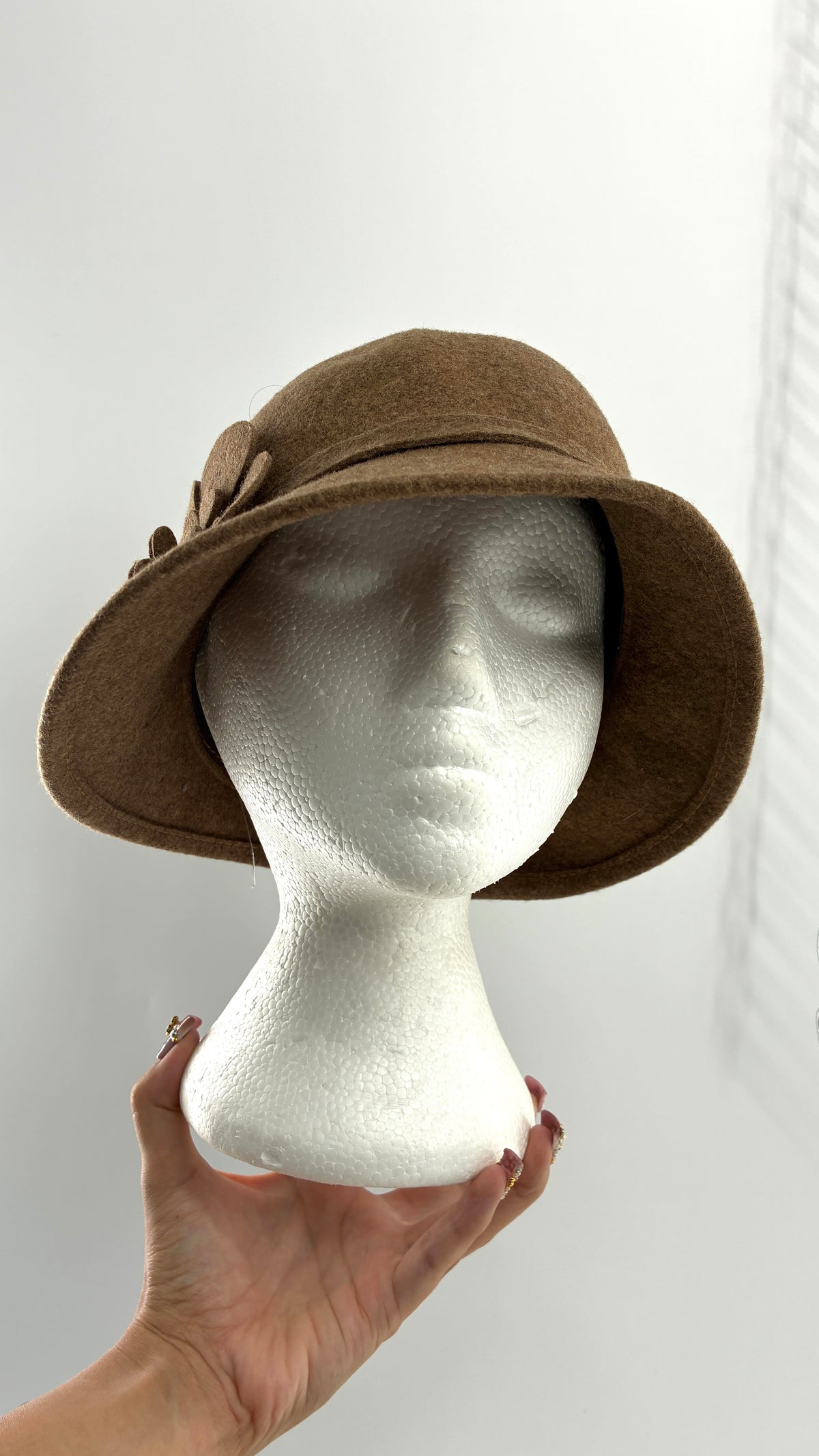 Vintage KATHY JEANNE Millinery 100% Wool Hat with Floral Rosette Appliqué