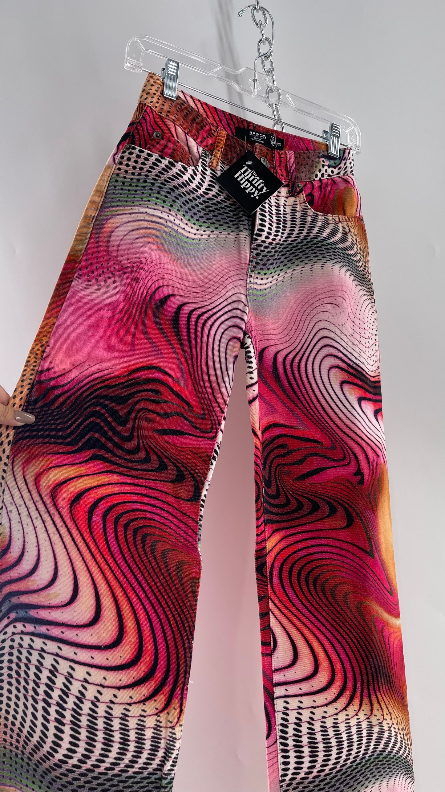 Jaded London Wavy Psychedelic Patterned Jeans Pink/Orange/Black (24)