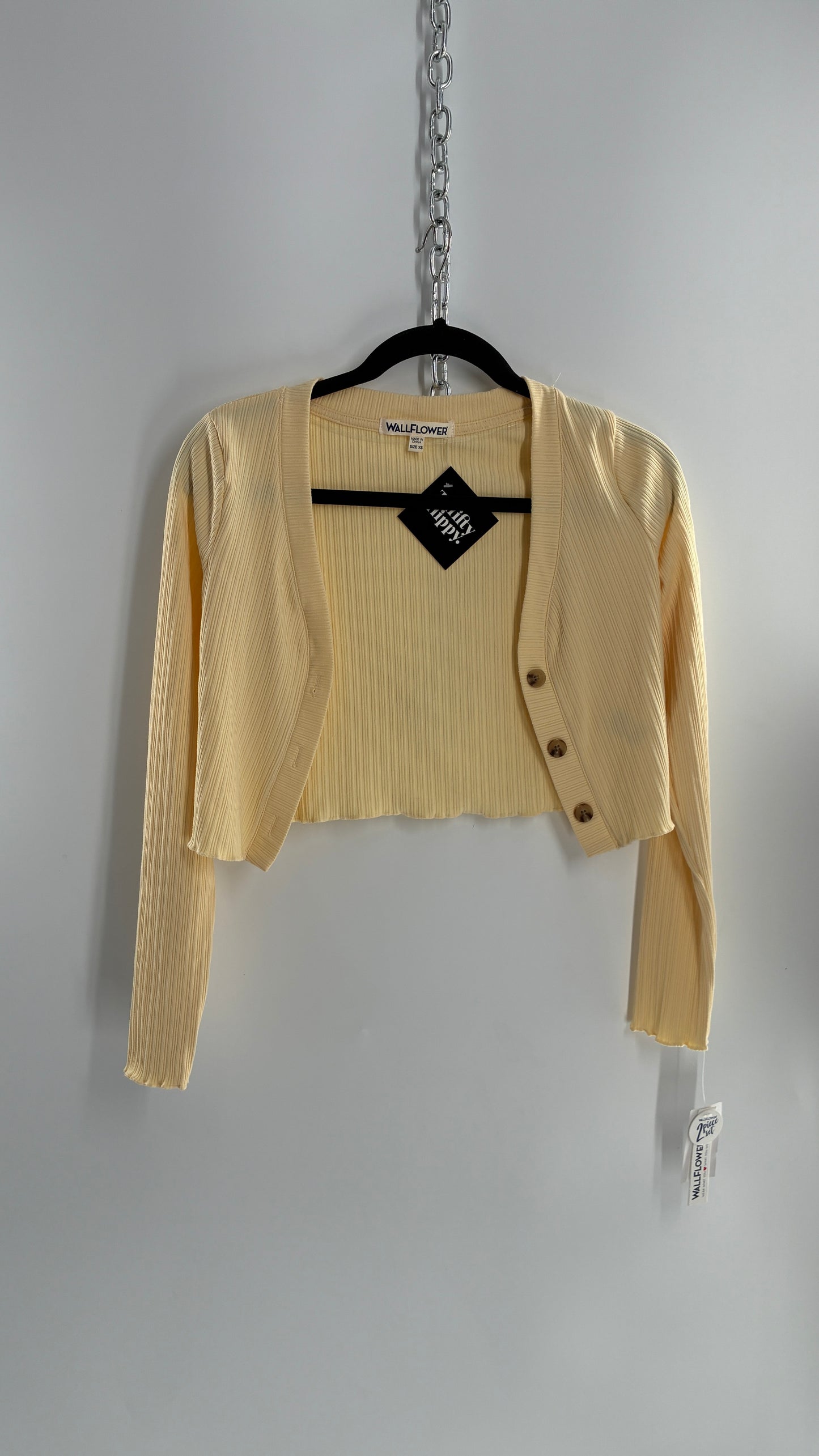 WALLFLOWER Baby Yellow Ribbed Cardigan with Tags Attached (XS)