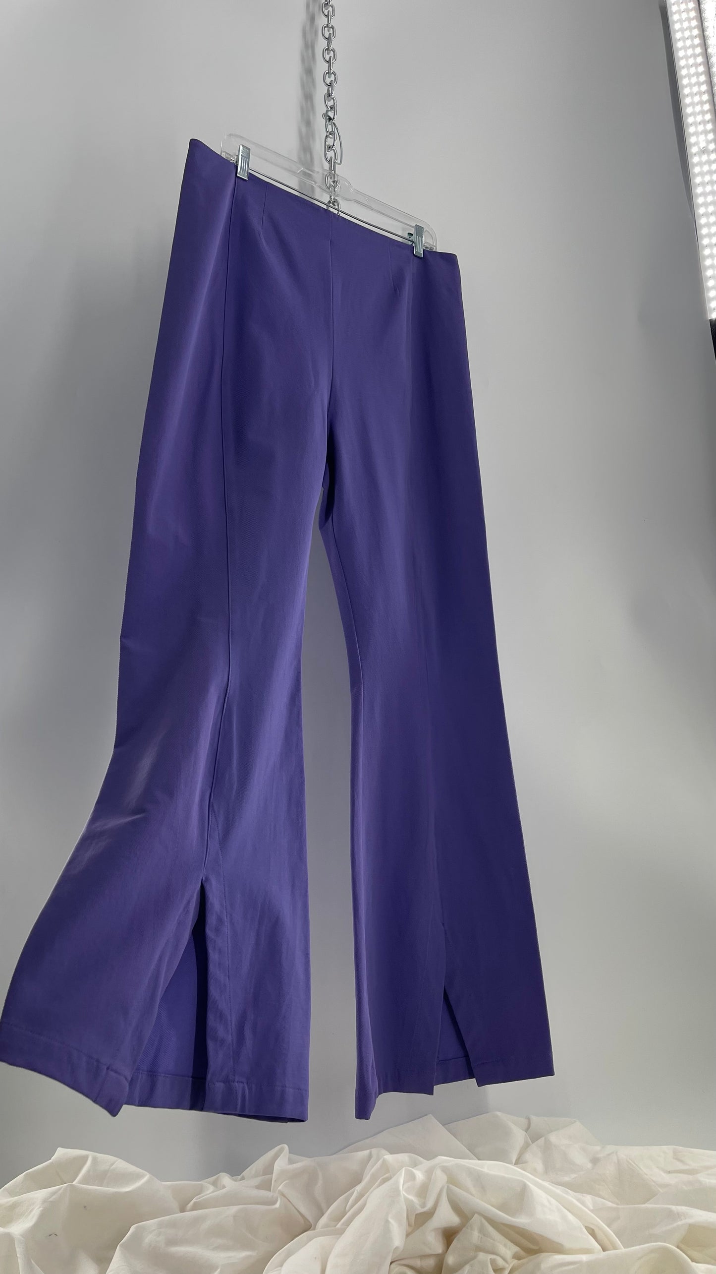 Free People Purple Flares with Pleated Front, Pointed Back Stitching, and Vented Hem (XL)