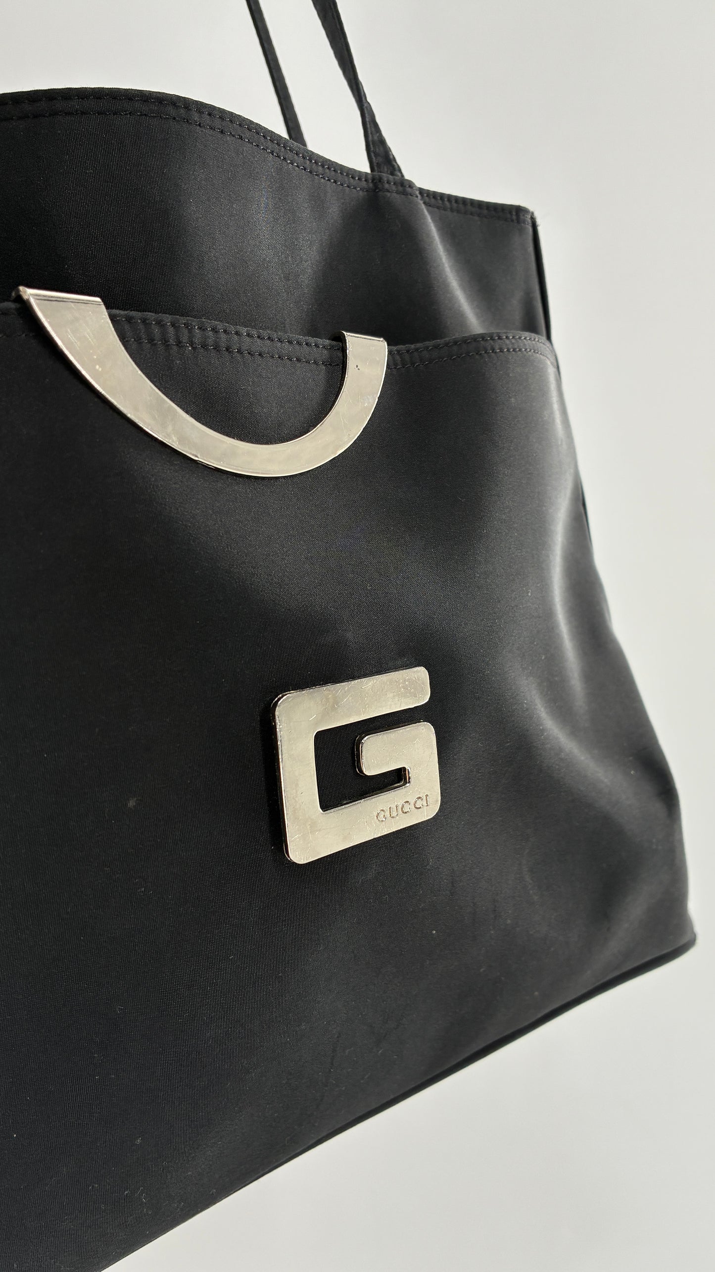 Vintage GUCCI Inauthentic Black Shoulder Bag with Silver Metal Hardware