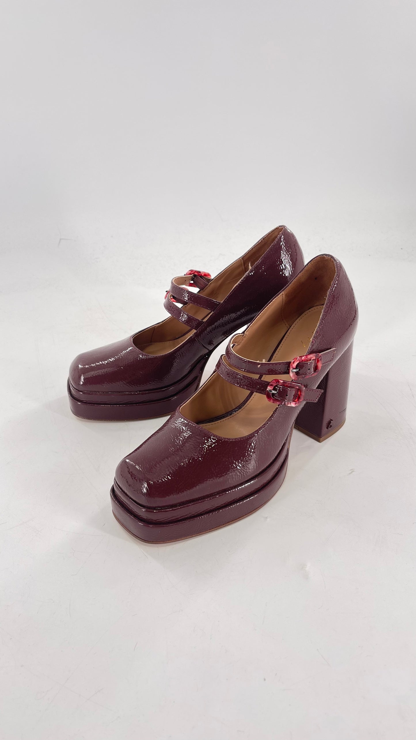 CIRCUS NY Burgundy Double Platform Chunky Heel Double Strap Mary Jane Steppers