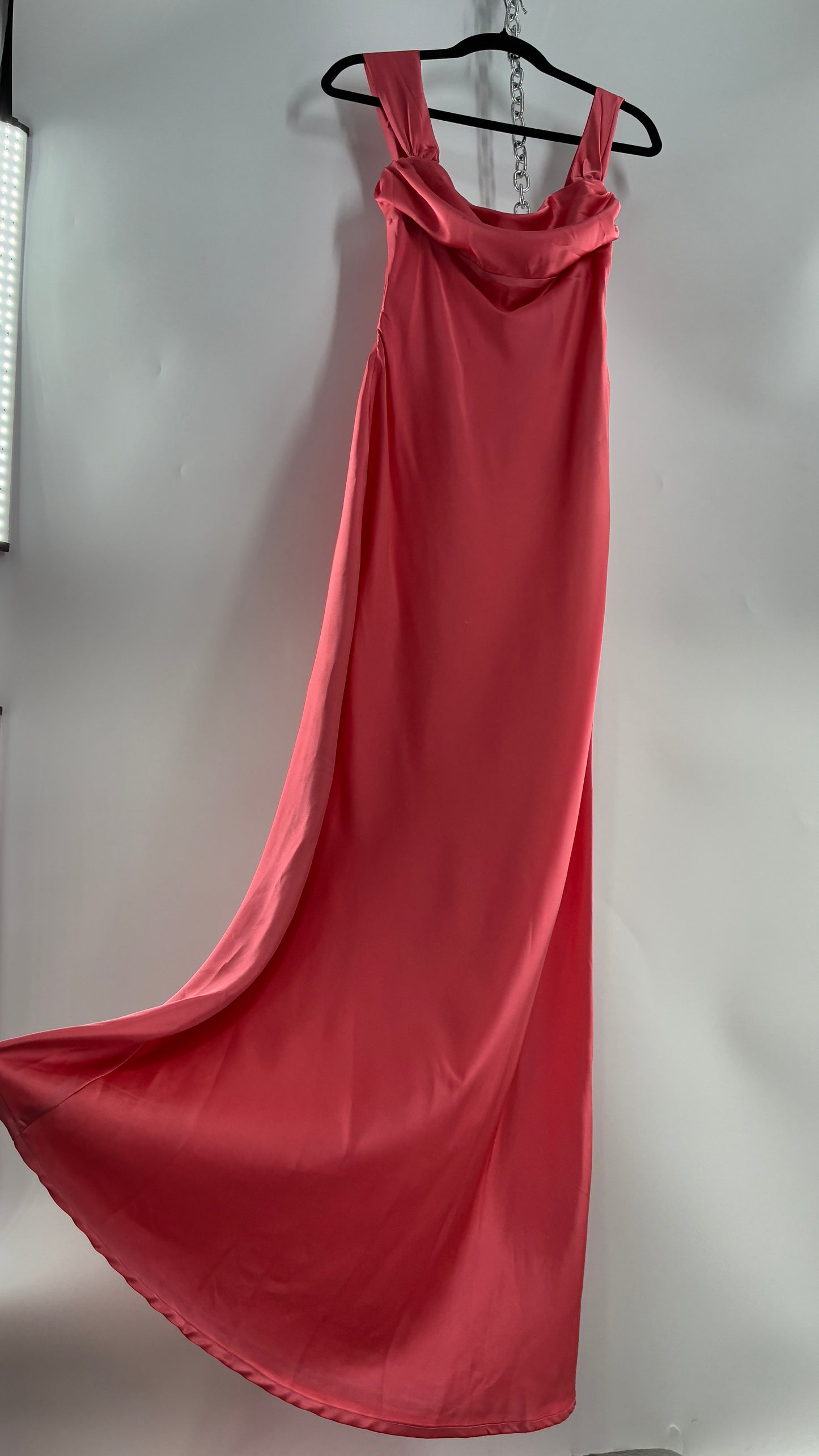 BEGINNINGS Coral Pink Gown with Draped Bust and Tags Attached  (6)