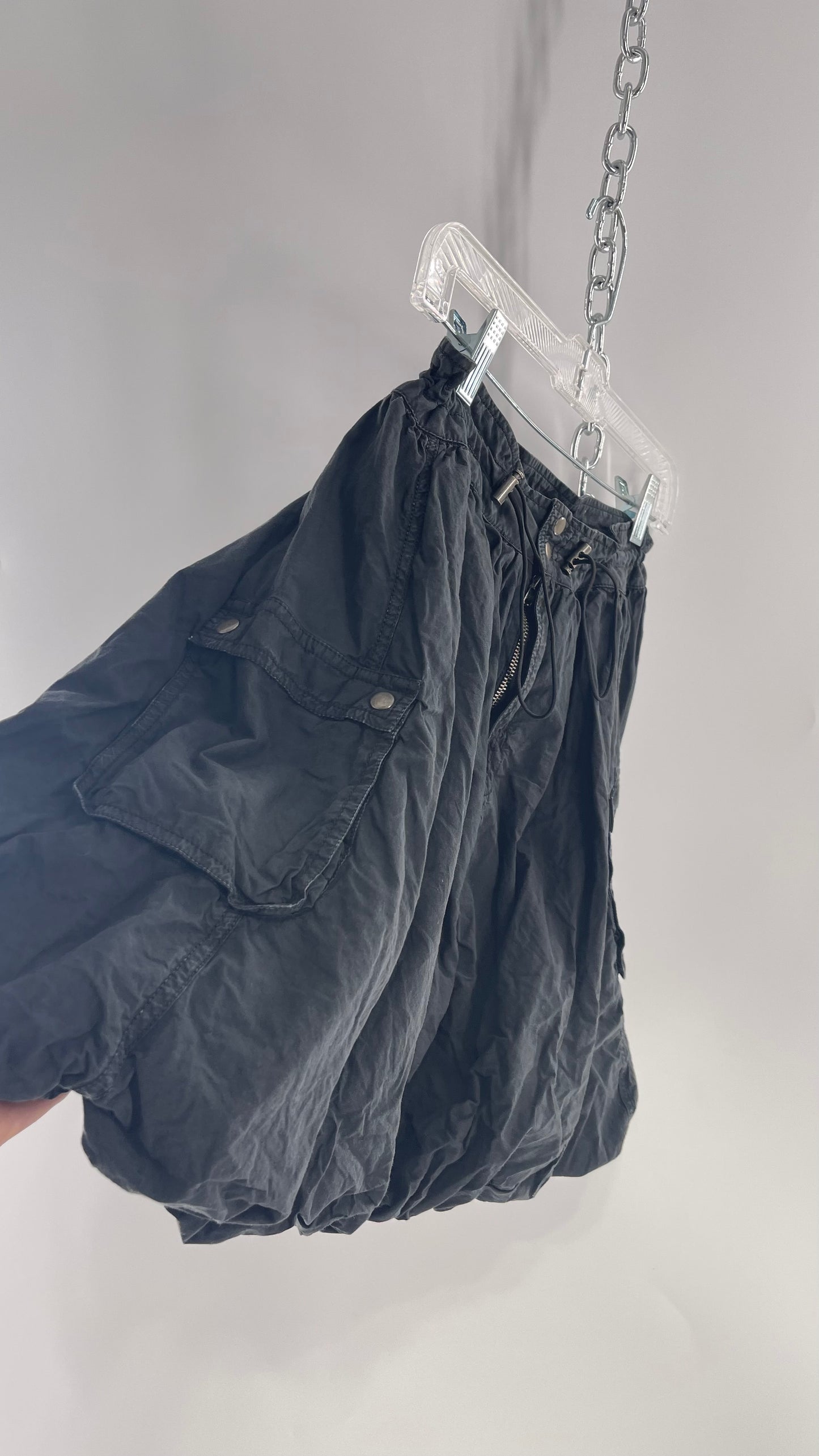 Pilcro Anthropologie Black Cargo Skirt with Drawstring Waist and Bubble Hem (4)