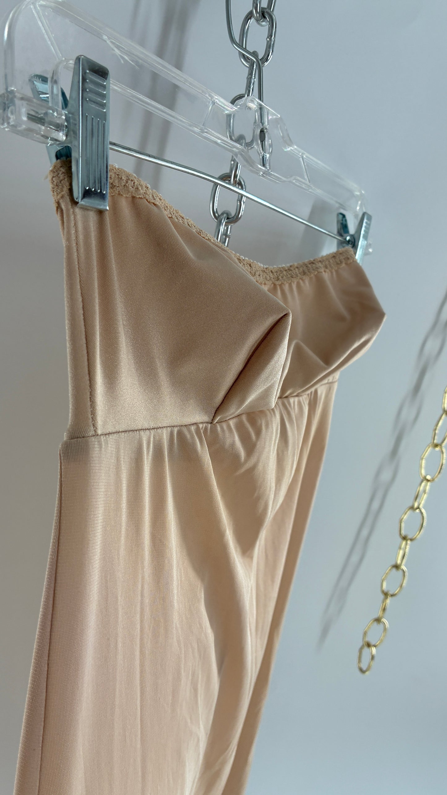 Vintage FORMFIT ROGERS Nude Slip Dress with Lace Trim (9/10)