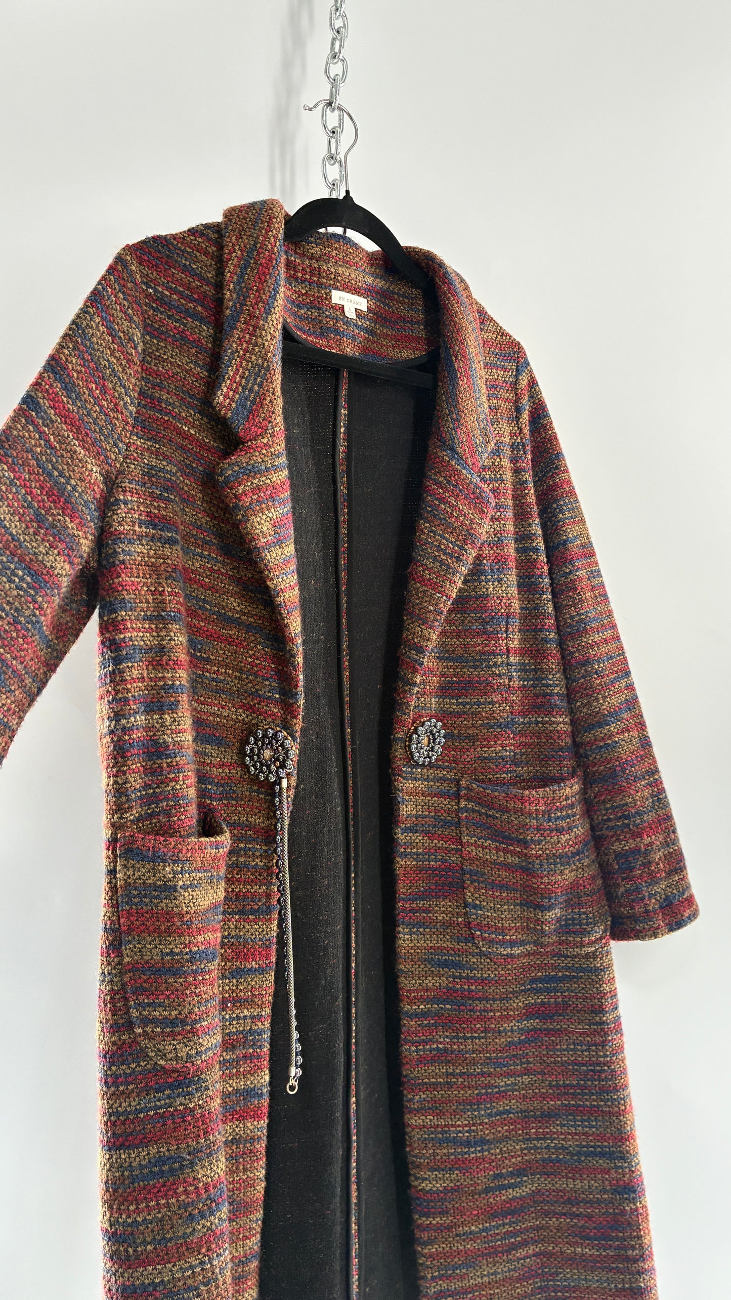 EN CRÈME Full Length Knit Overcoat (Large)