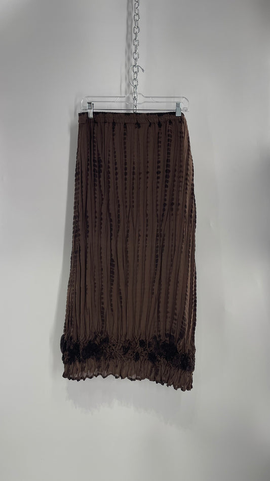 Vintage Crimped Brown Tie Dyed Skirt (L)