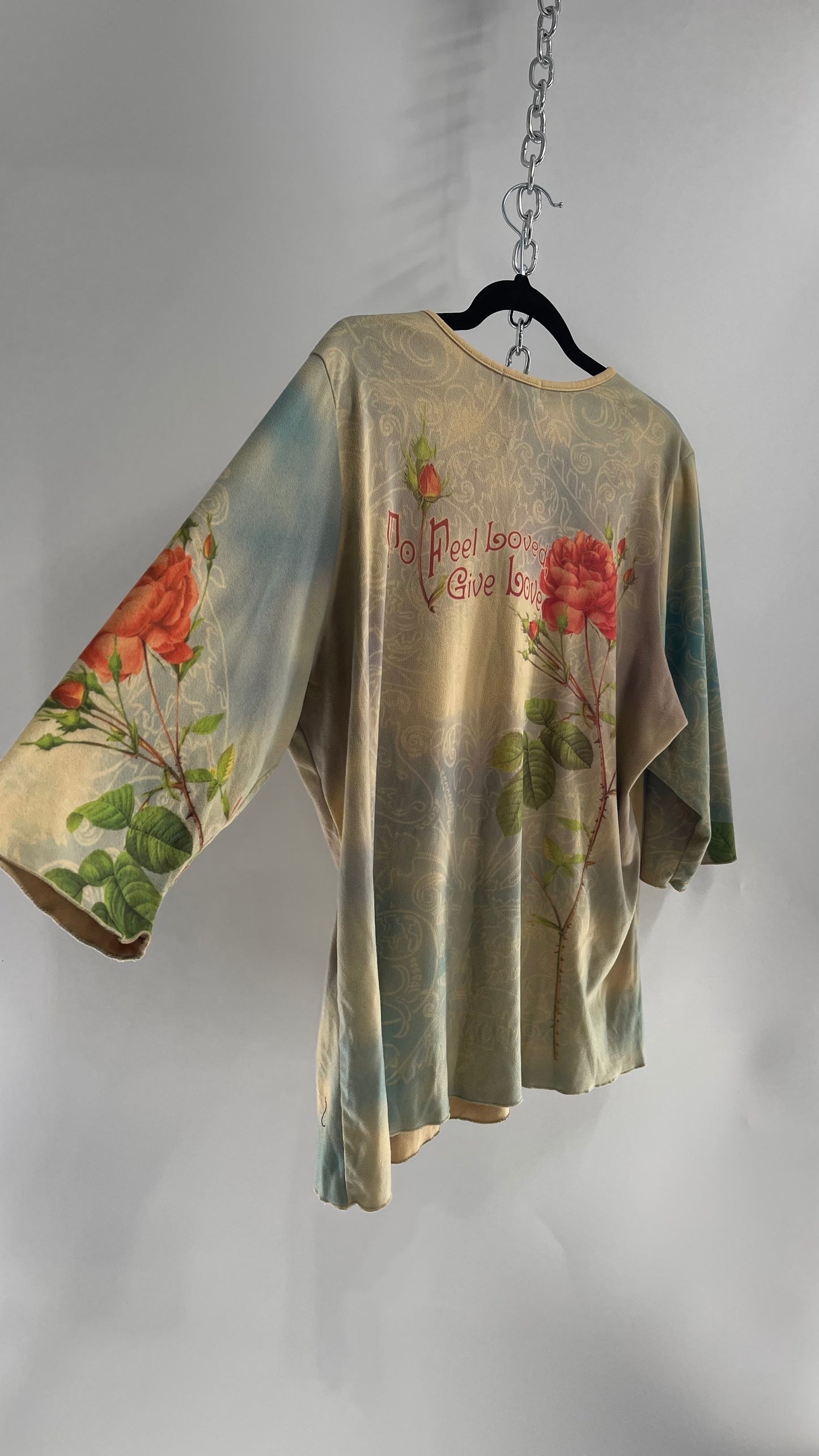 Vintage 1990s Faux Suede Quarter Sleeve Graphic Top (XXL)