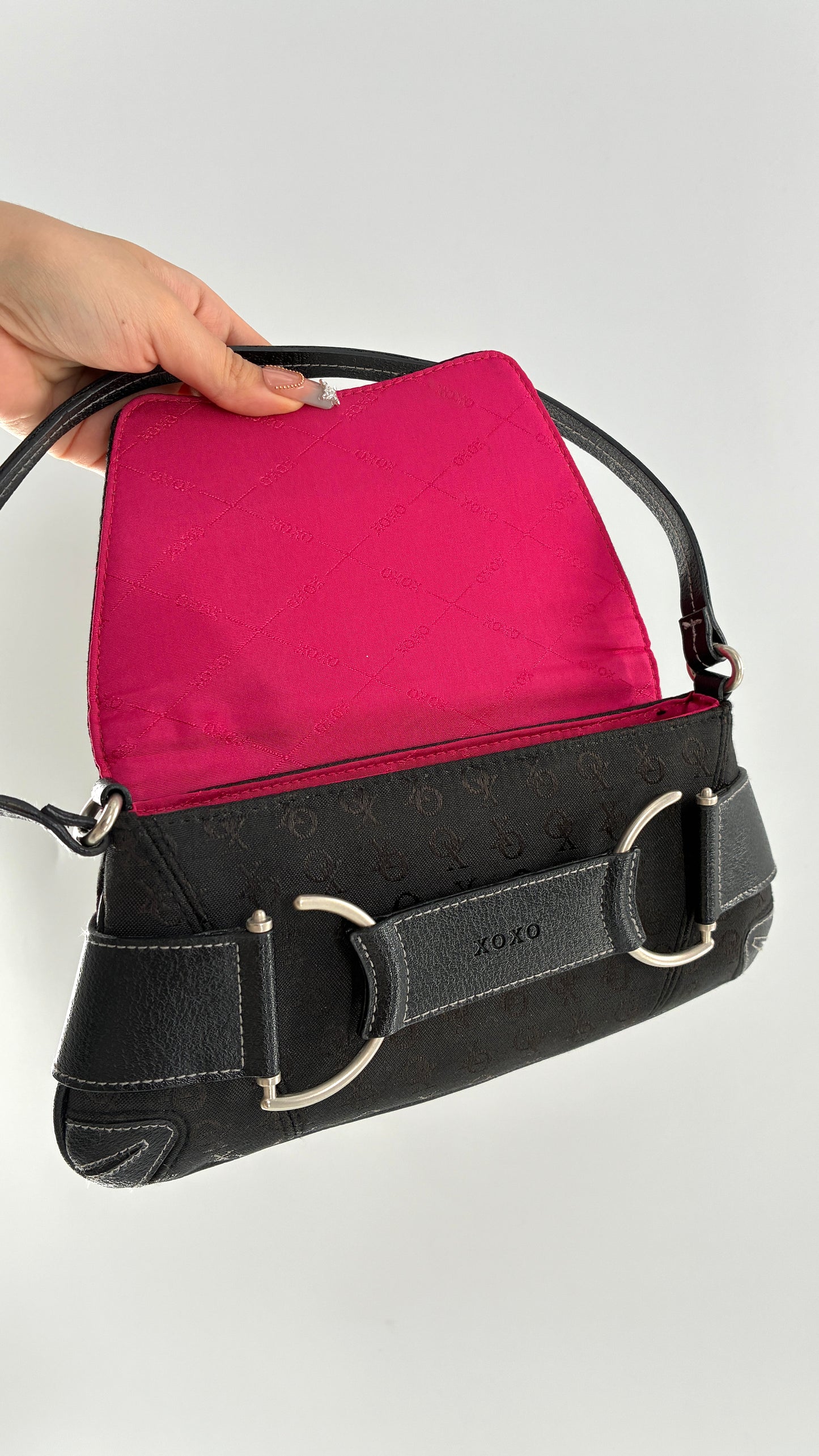 Vintage XOXO Black Mini Shoulder Bag with Monogram Print