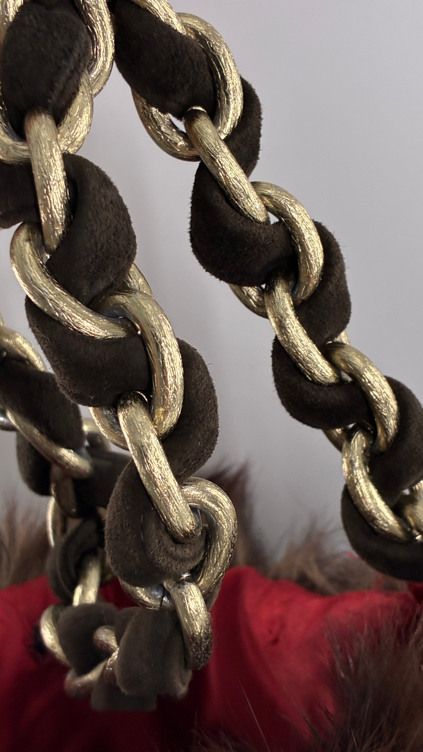 Vintage Handmade Genuine Fur Bag with Heavy Interlaced Gold Chain Strap