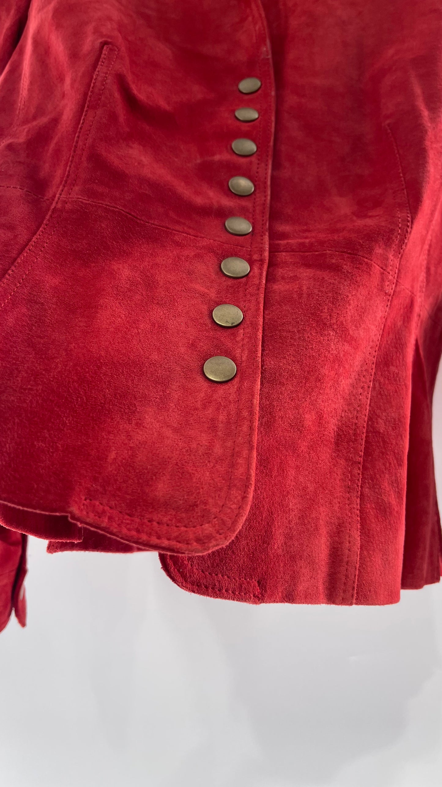 Vintage Monterey Bay Red Suede Jacket with Brass Buttons (8)