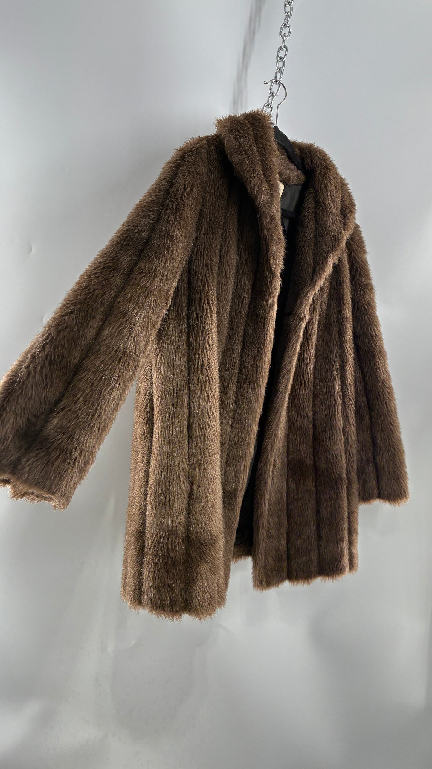 Vintage Vegan Mixed Brown Tones Paneled Fur Coat  (12)