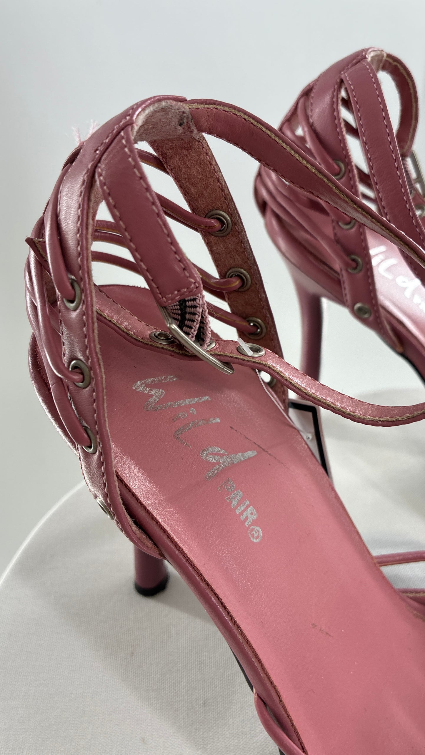 Vintage WILD PAIR Pink Pointed Toe Heels with Strappy Grommet Details (6.5)