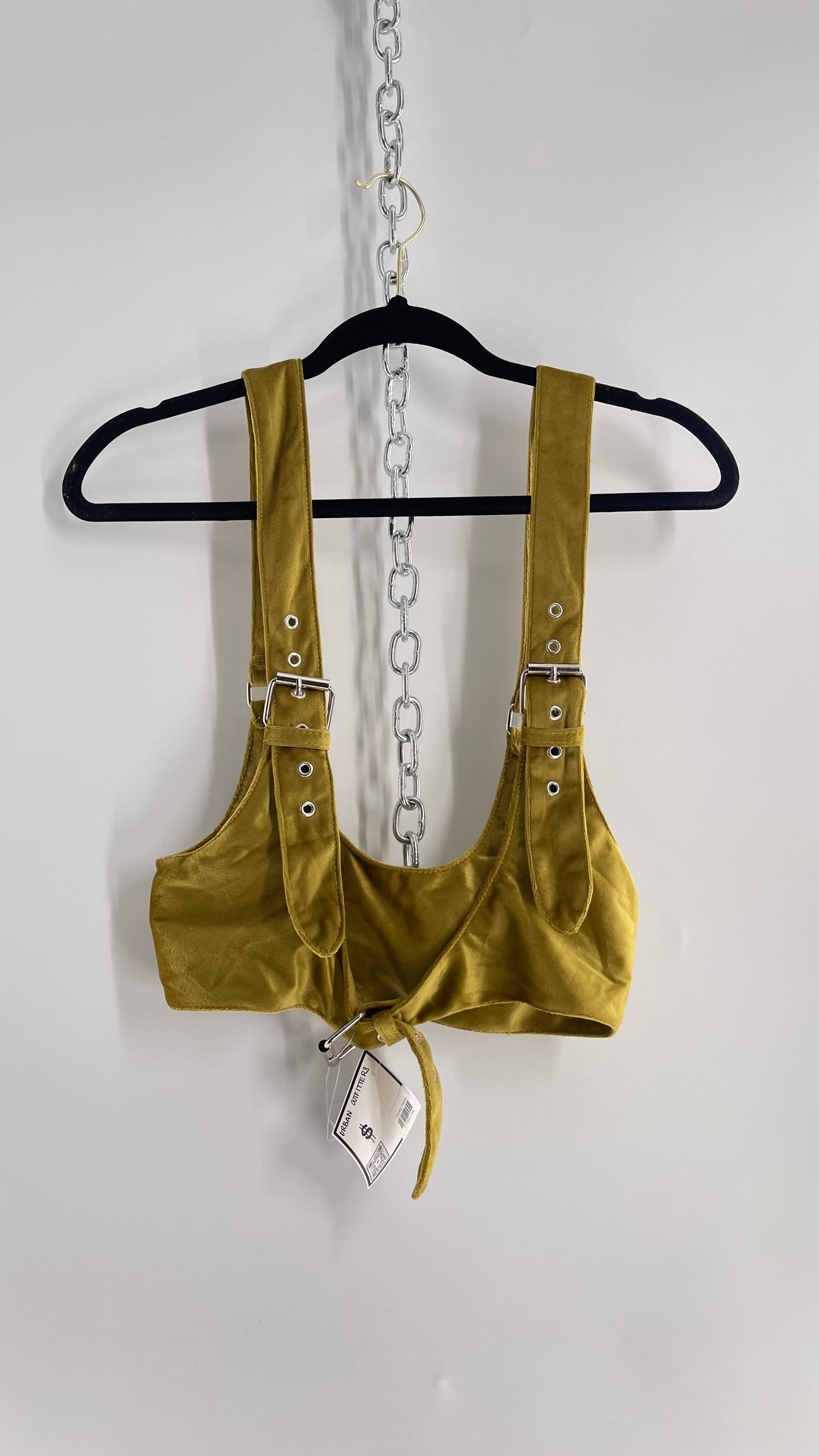 Urban Outfitters Greenish Gold Velour Body Harness with Embroidered Daisies and Butterflies (Large)