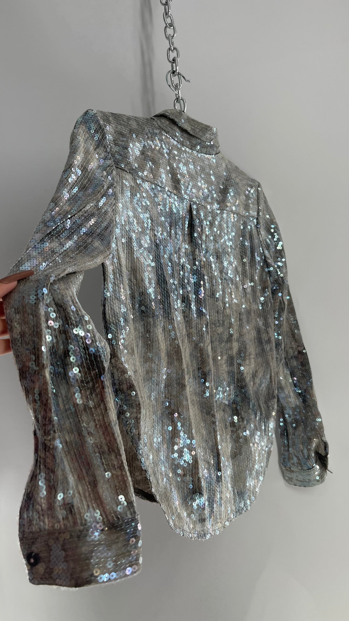 PILCRO Anthropologie Iridescent Sequin Grey Blue and Tags Attached (XXS)