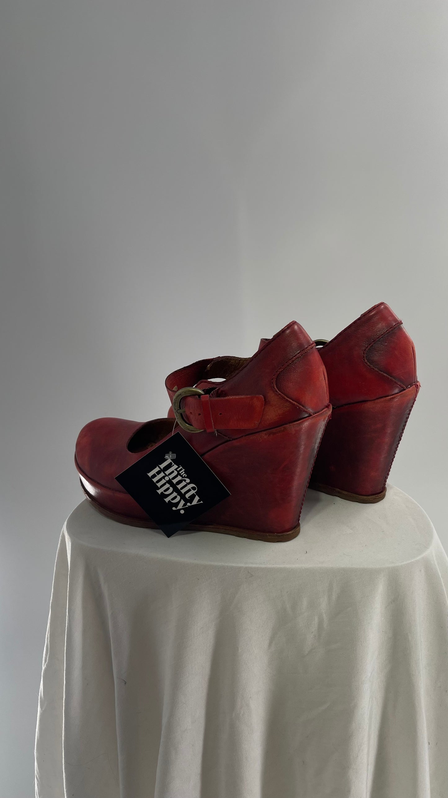 Kork-ease THE BONE Yuli Red Leather Wedge Mary Jane