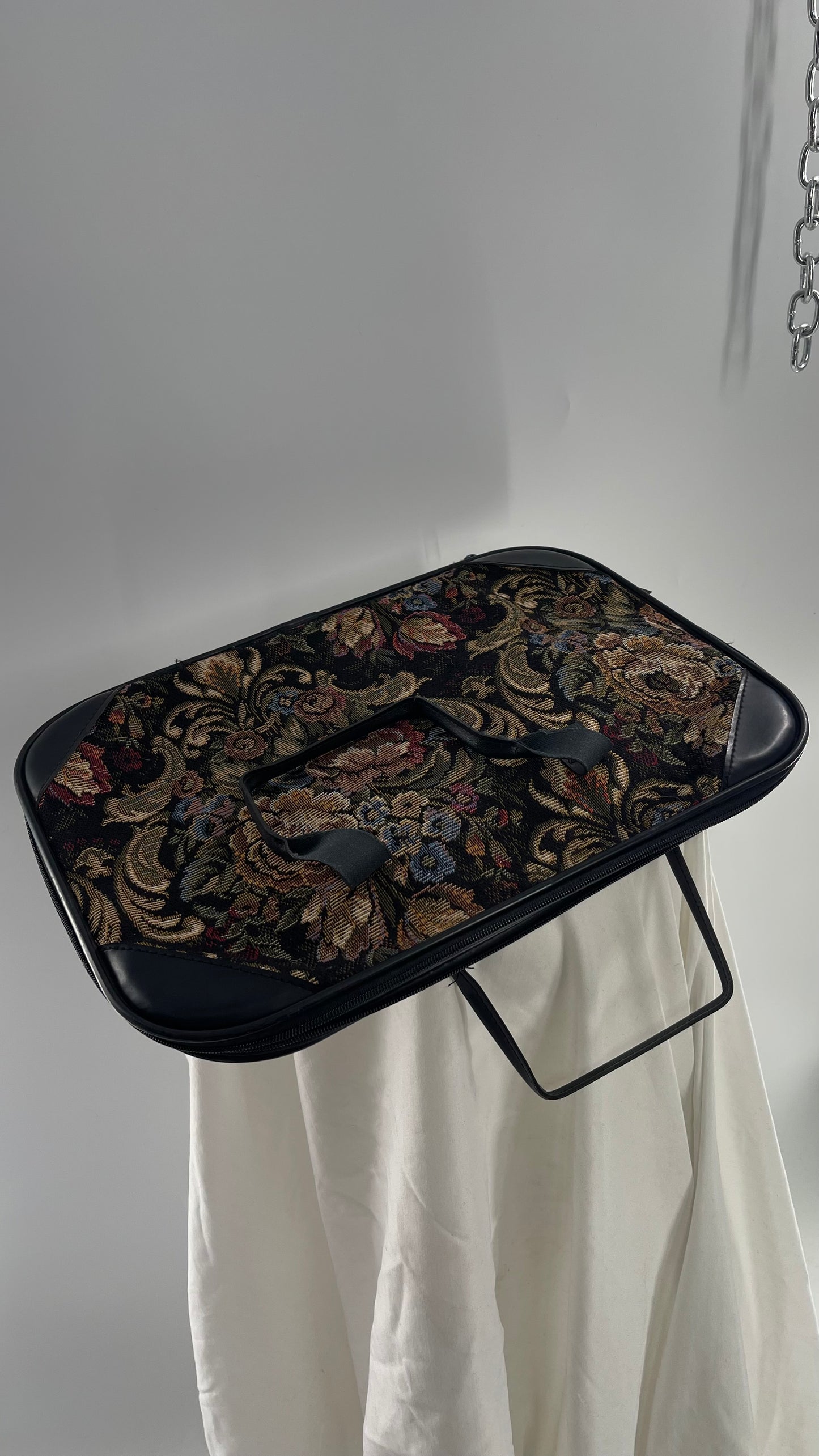 VINTAGE Black Leather Tapestry Laptop Case