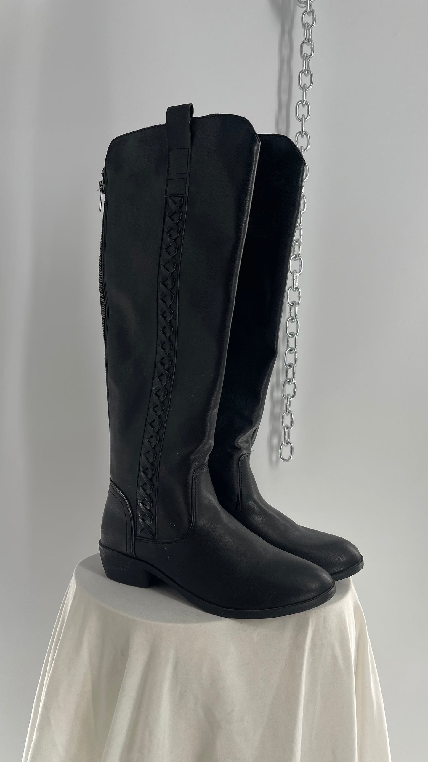 MIA Knee High Black Braided Rope Detail Riding Boot (6.5)