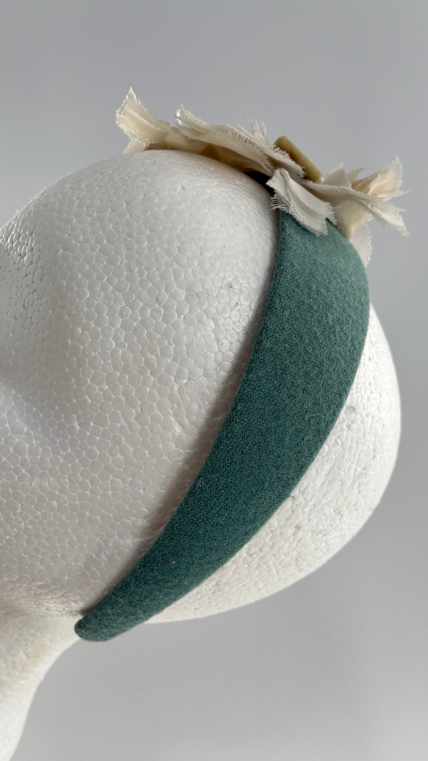 Vintage FARMER Handmade Blue Knit Headband with Velvet Bow Appliqués
