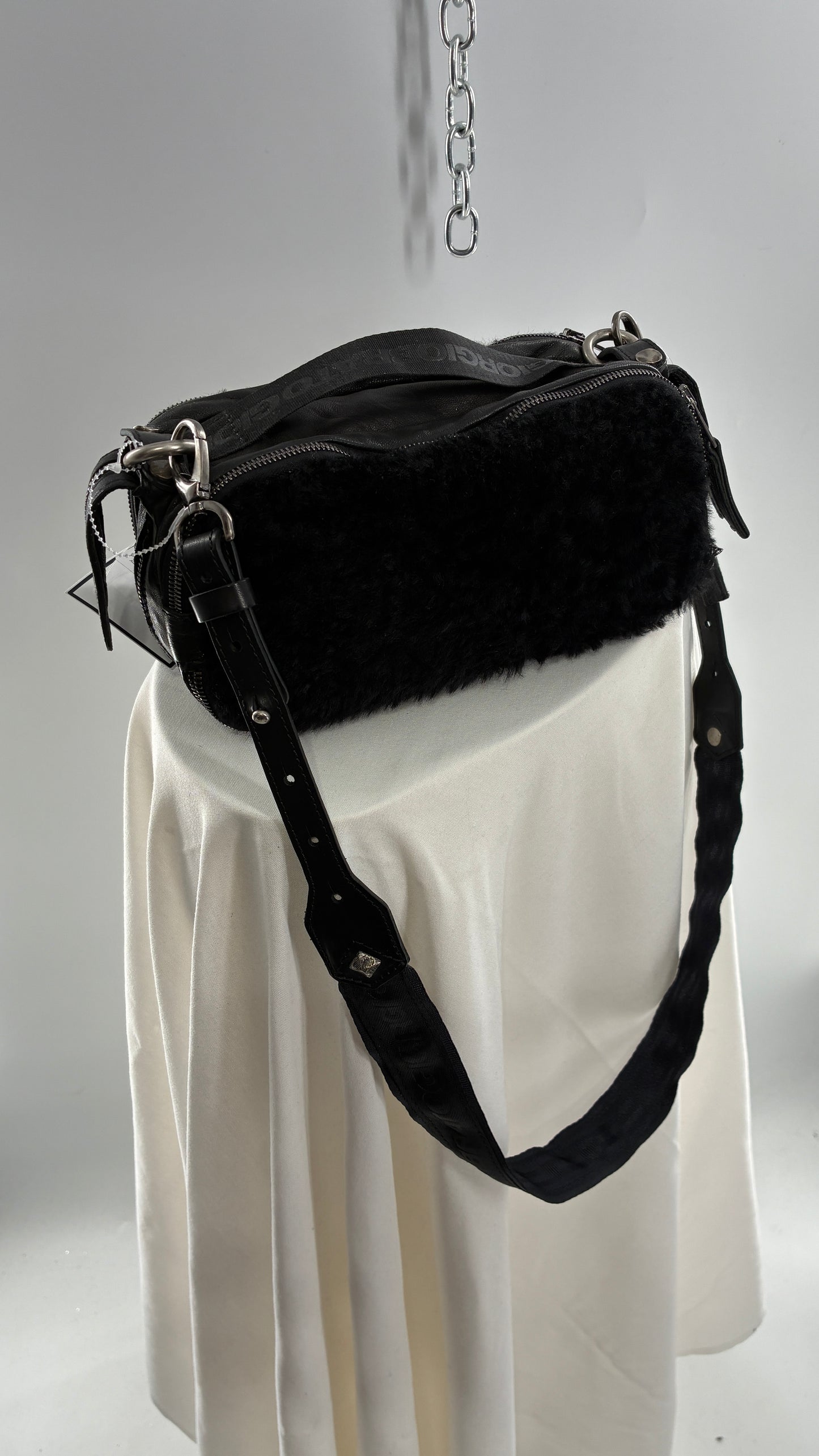 GIORGIO BRATO Black Lamb Leather Convertible Shoulder Bag and Backpack