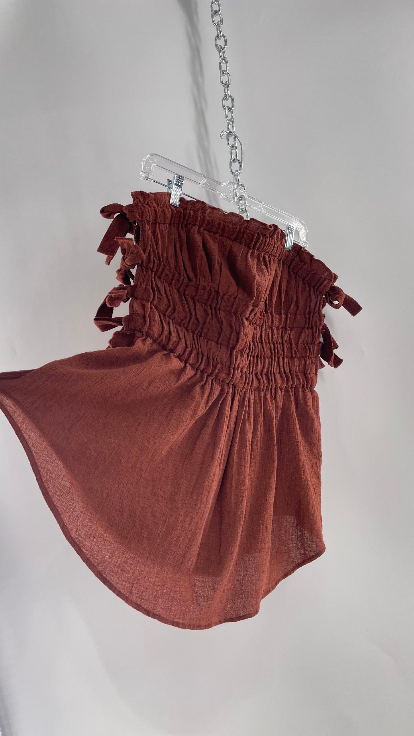 Free People Jen’s Pirate Booty Terracotta Brown Tie Side Ruched/Smocked Tube Tank with Tags Attached (Medium)