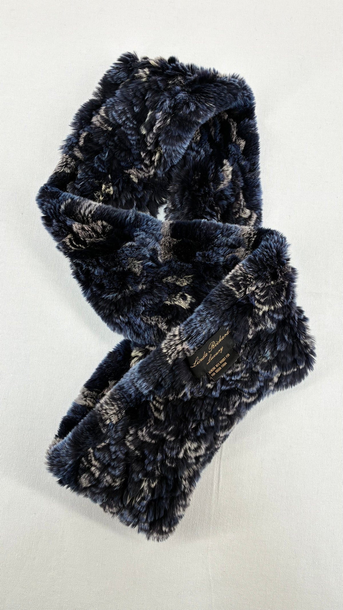 Vintage LINDA RICHARDS LUXURY Genuine Rabbit Fur Navy Scarf
