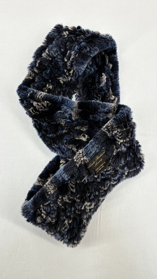 Vintage LINDA RICHARDS LUXURY Genuine Rabbit Fur Navy Scarf