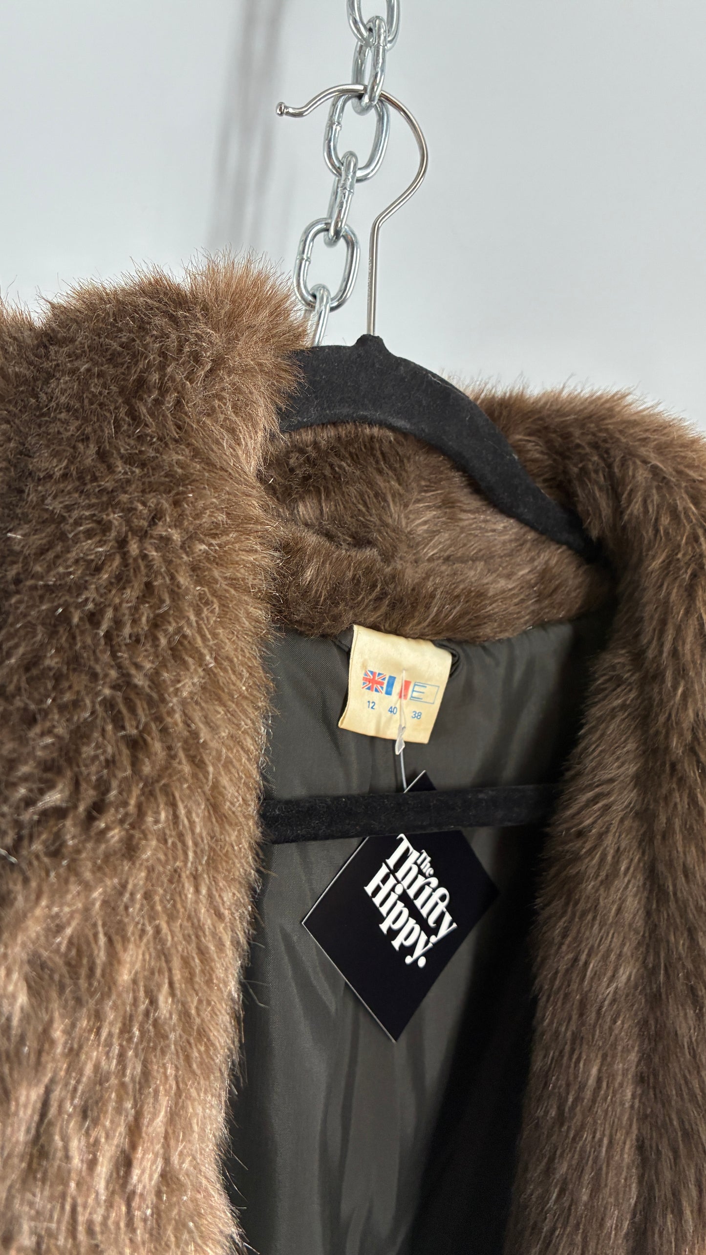 Vintage Vegan Mixed Brown Tones Paneled Fur Coat  (12)