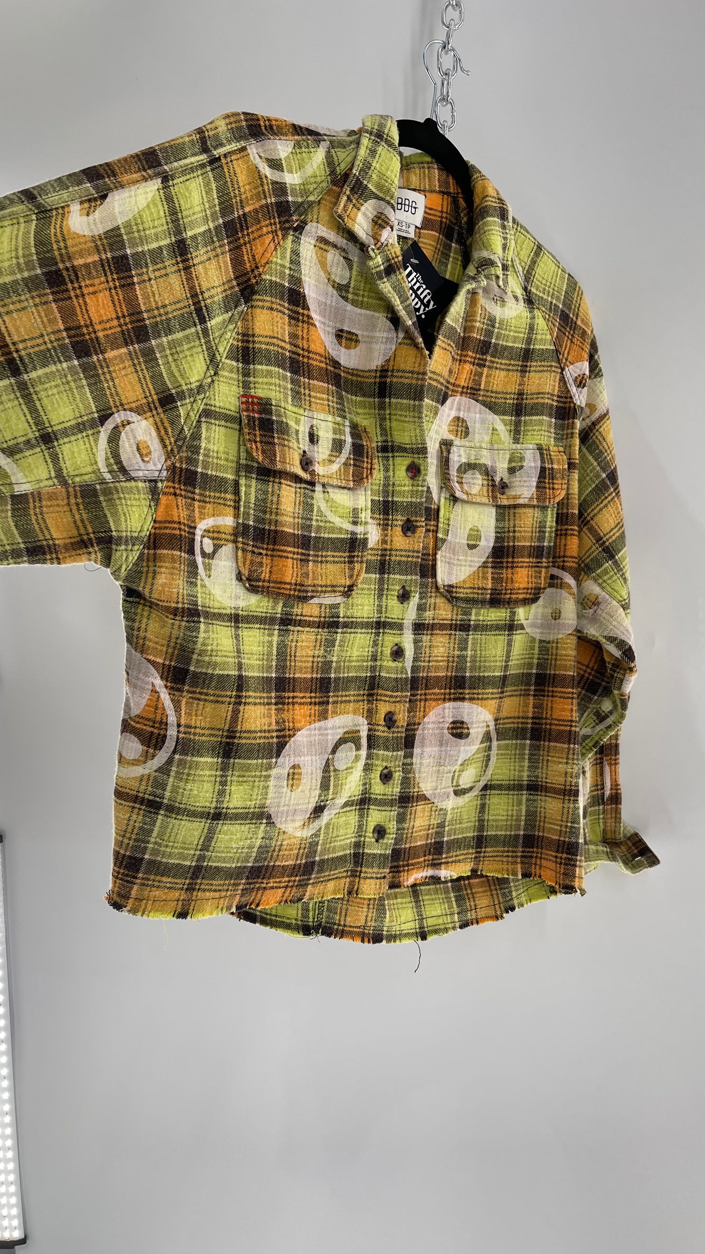 BDG Urban Outfitters Thick Lime Green/Orange Yin and Yang Flannel (XS)