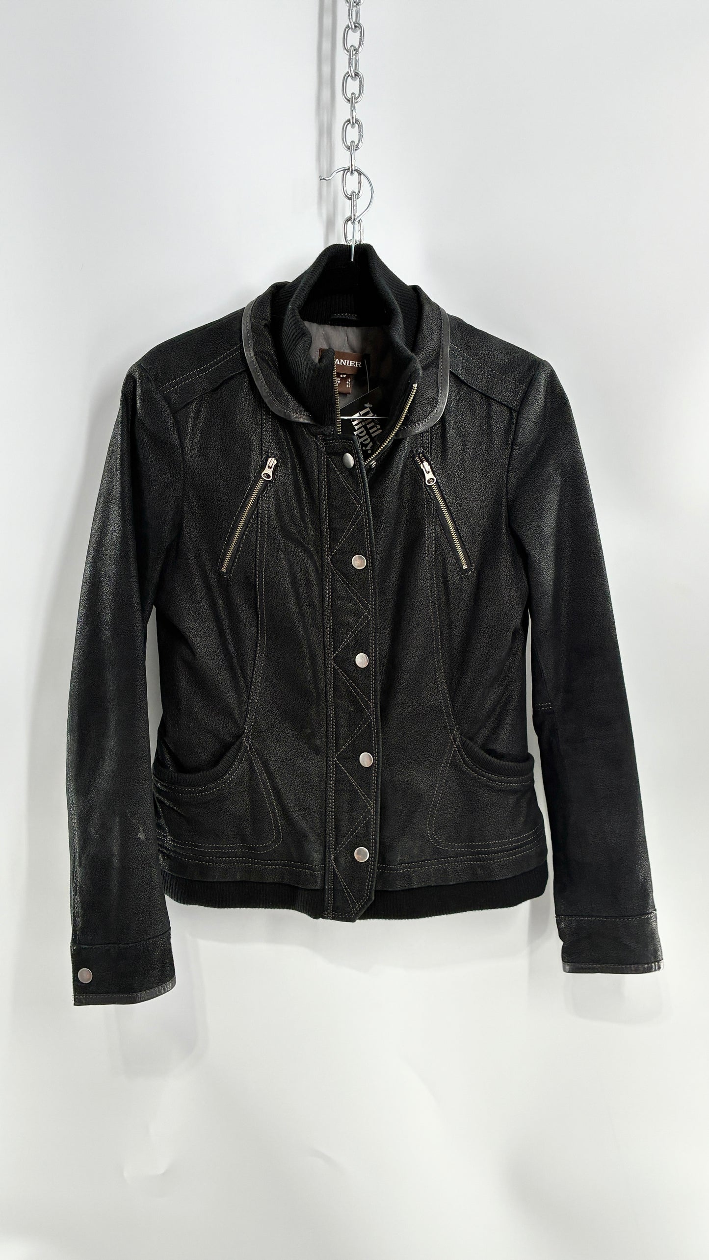 Vintage DANIER Metallic Black Suede Leather Jacket (Small)