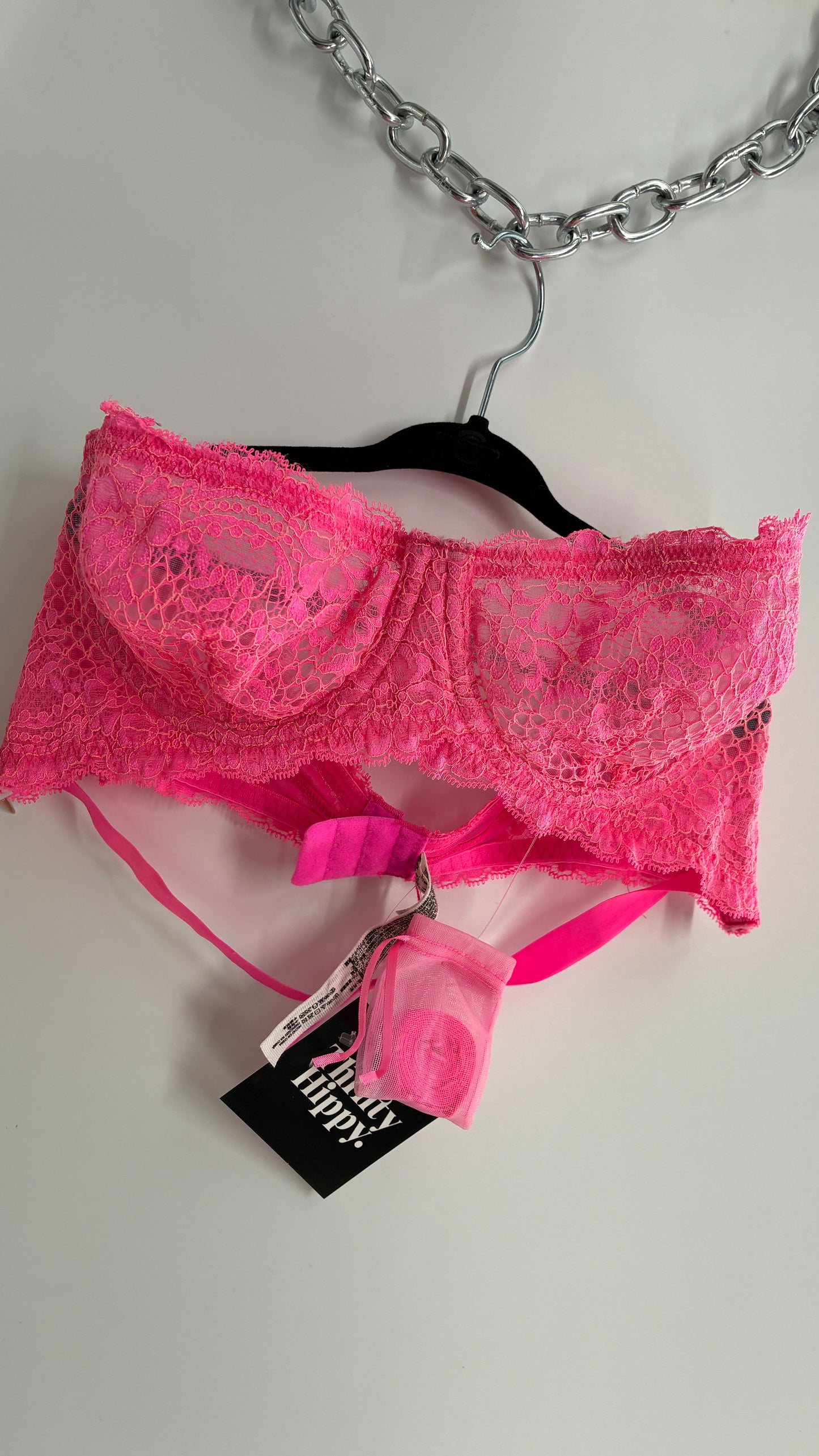 Intimately Free People Neon Pink Lace Bra with Straps (36B)