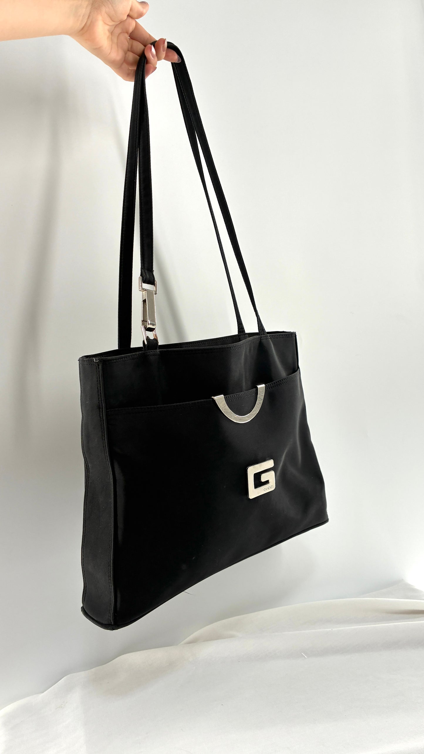 Vintage GUCCI Inauthentic Black Shoulder Bag with Silver Metal Hardware