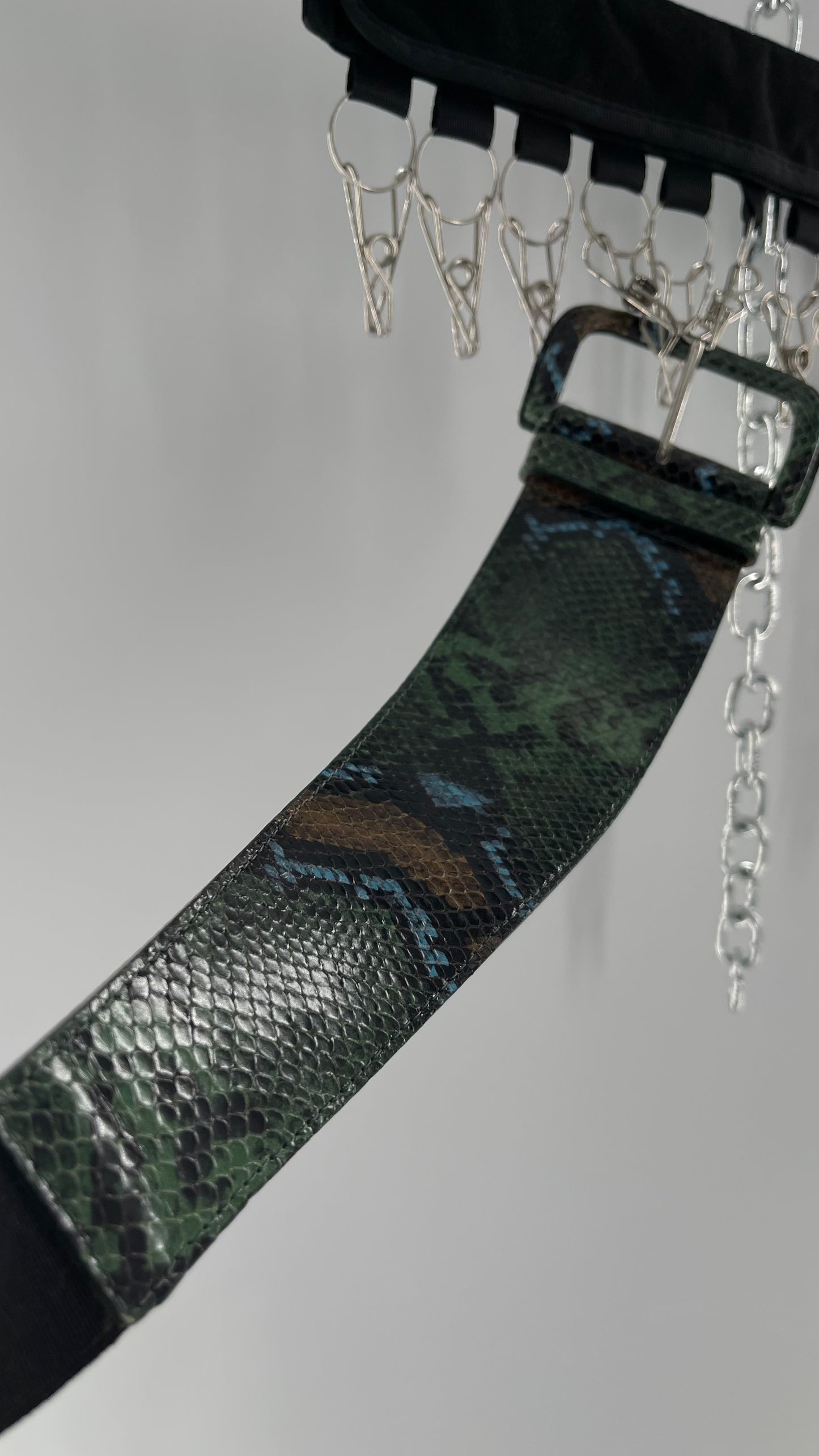 Streets Ahead Green/Blue/Tan Snakeskin Waist Belt with Exaggerated Buckle (XS)