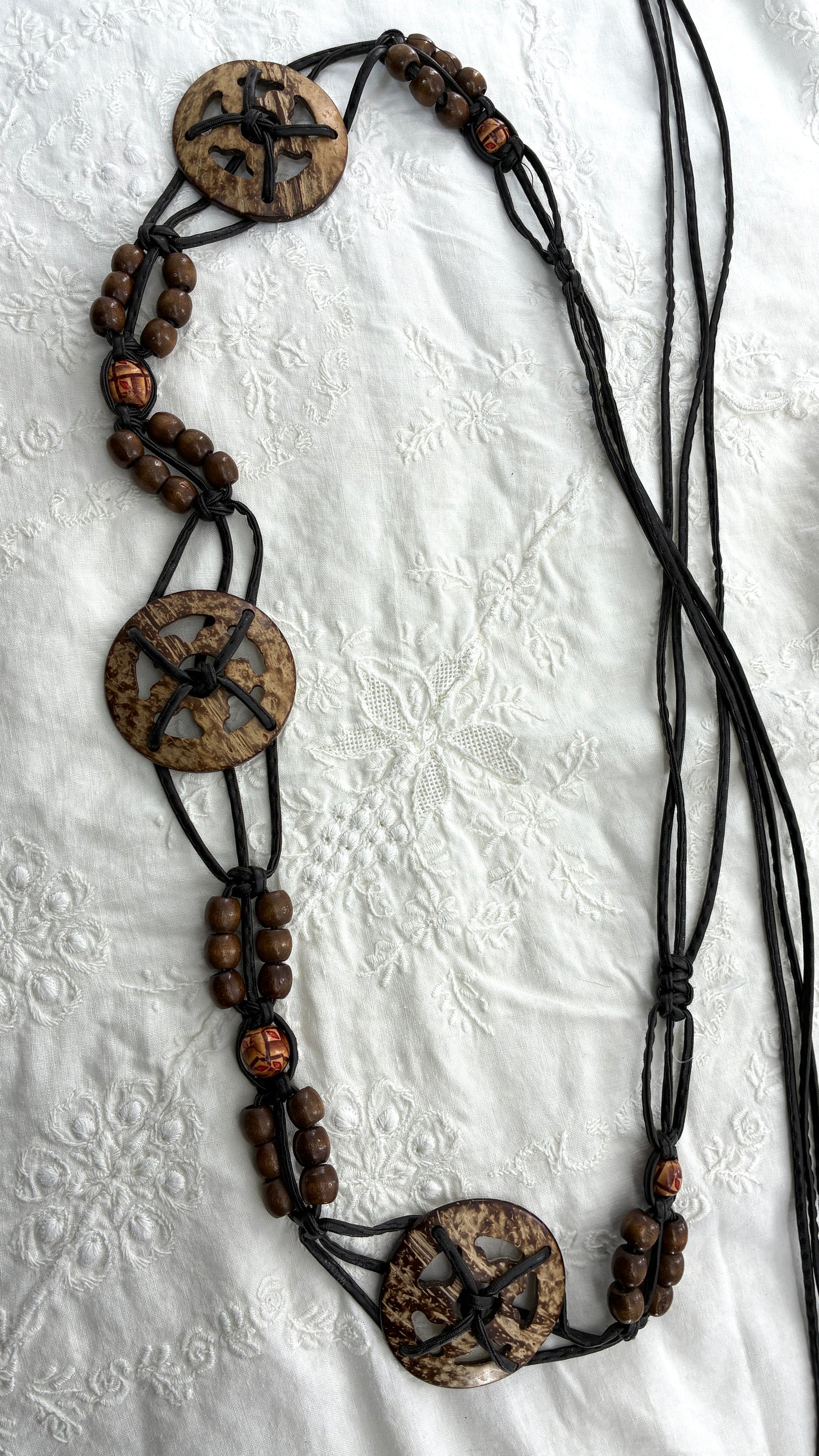 Vintage Tropical Braided & Beaded Coconut Belt