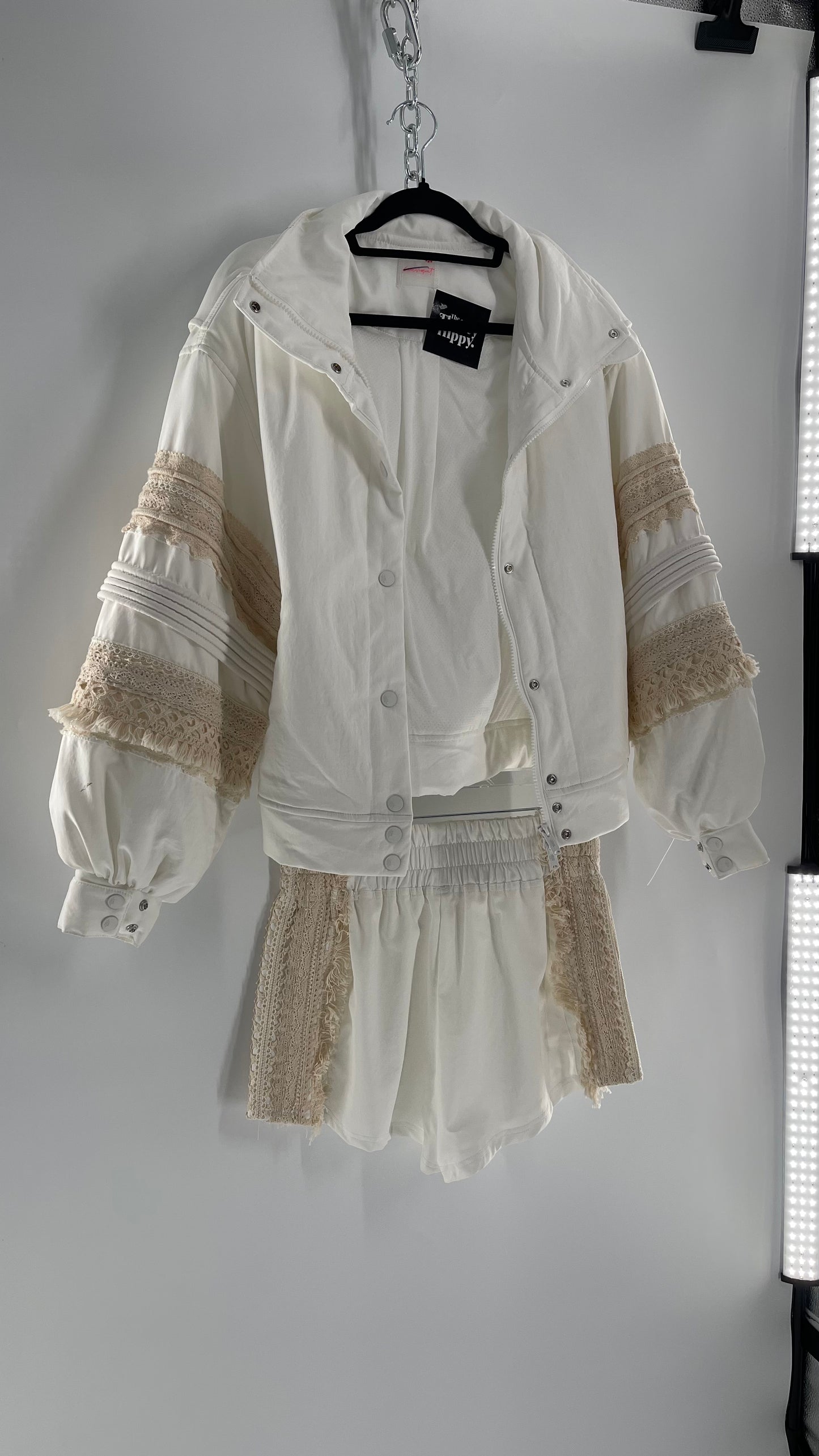 Free People White Solstice Bomber with Matching Shorts (XS)