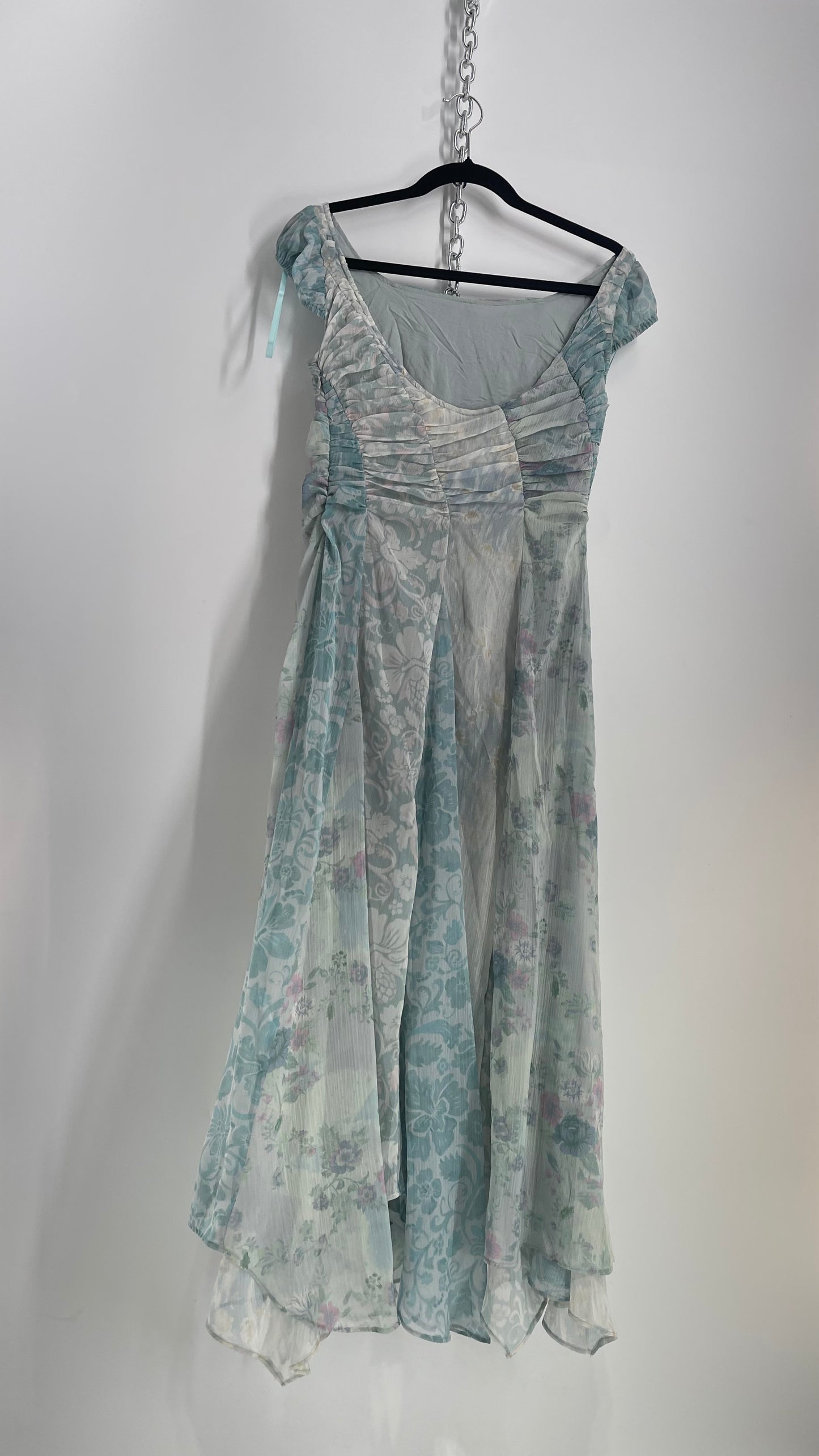 Free People Heart to Heart Blue Ruche Bust Handkerchief Hem Gown (4)