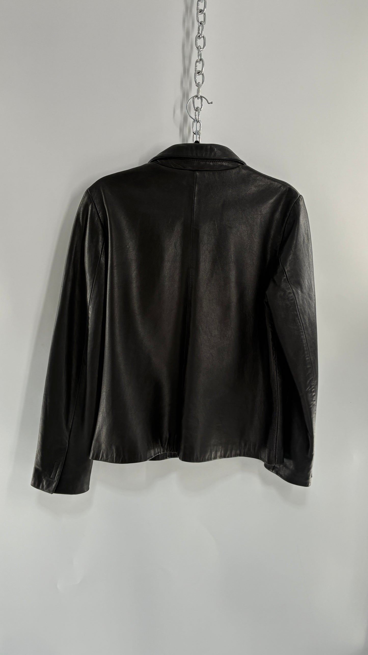 Vintage INC 1990s Black Genuine Ultra Soft Leather Collared Jacket with Velcro Closure Never Worn (Medium)