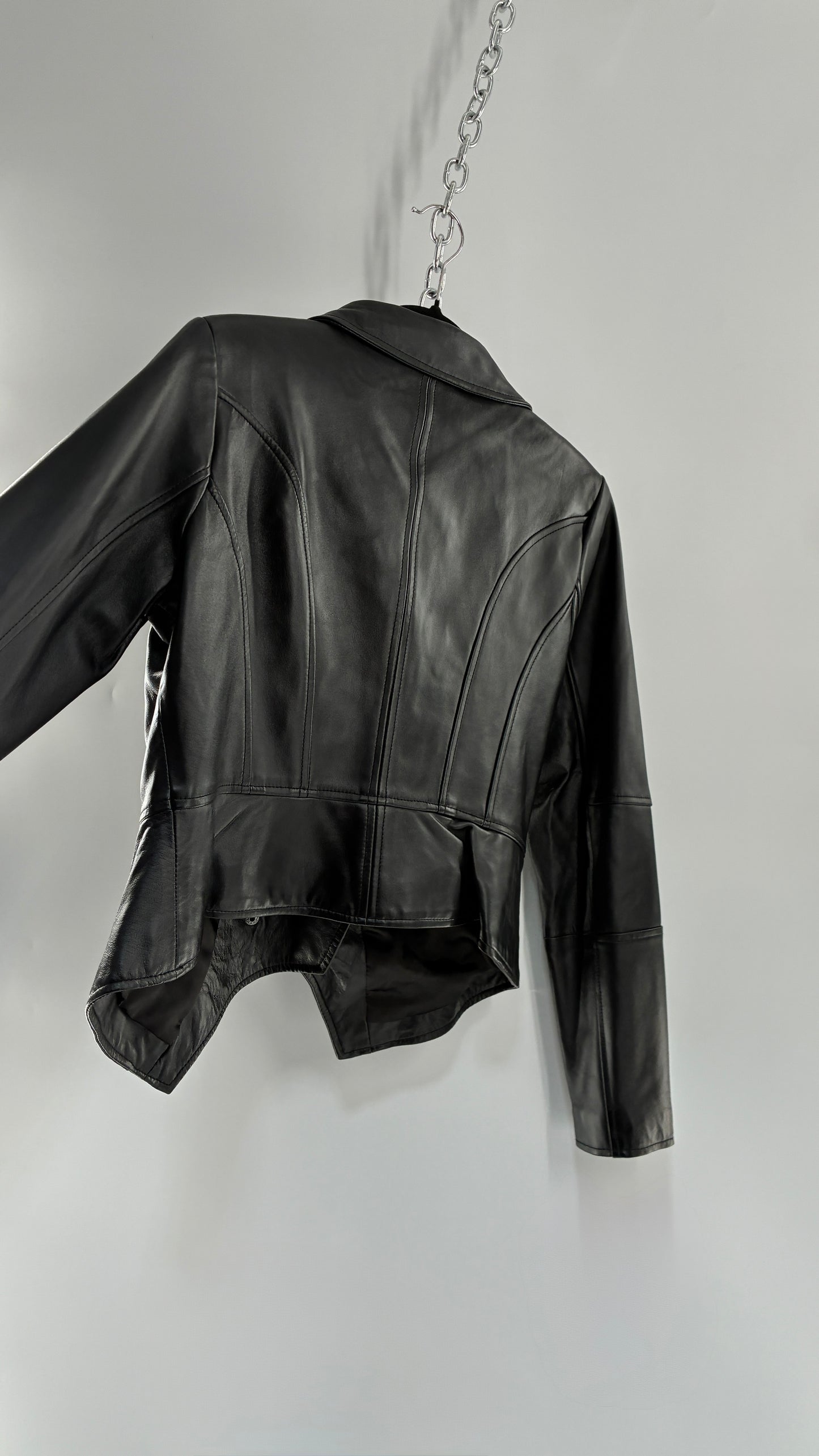 Deadstock Vintage GET IT LOVE IT Black Genuine Leather Motorcycle Style Jacket (10)