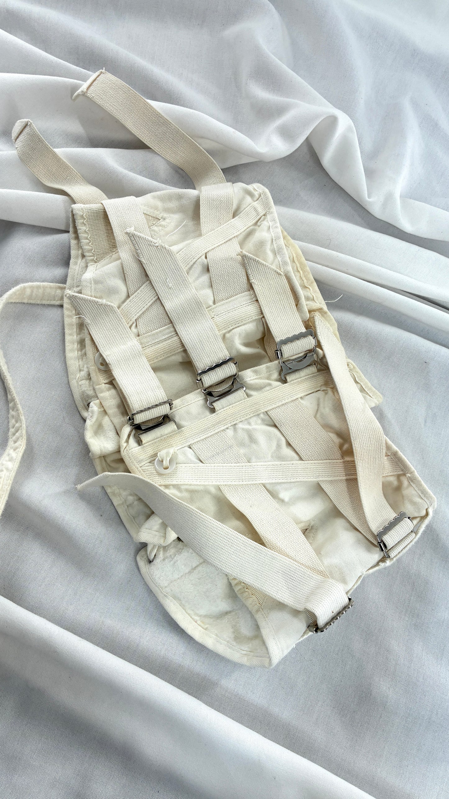 Vintage 1950s White Girdle Corset Brace Belt with Straps (Small)