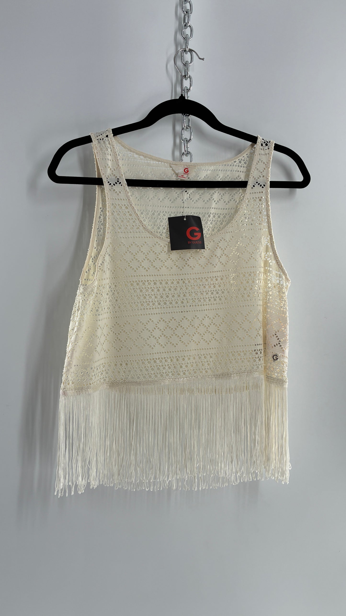 Vintage Guess Off White Fringed Country Classics Concert Top (Medium)