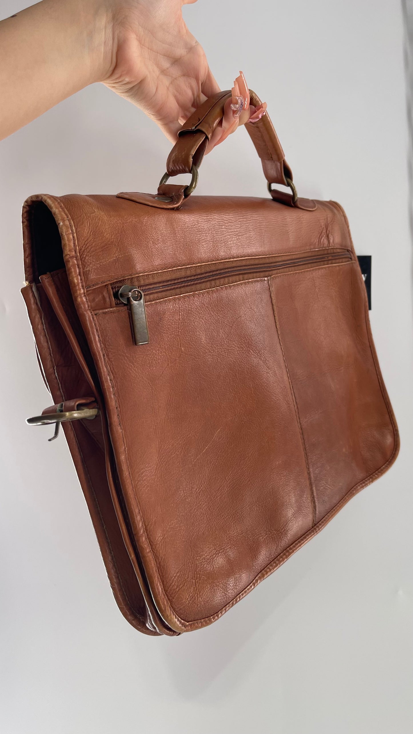 Vintage Cognac Brown Leather  Briefcase