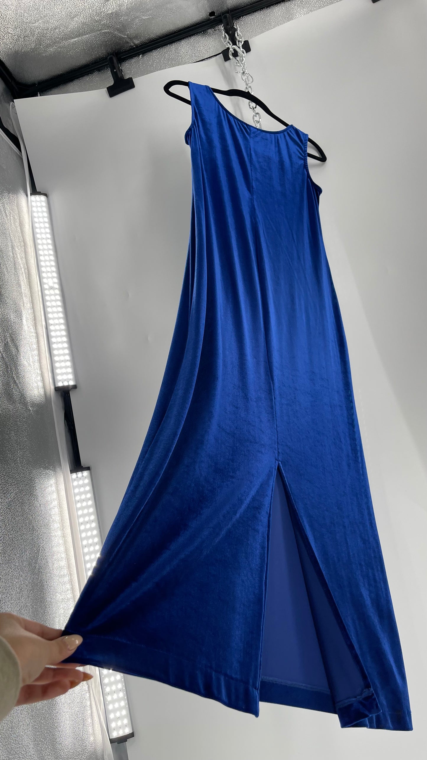 Vintage Carol Anderson Royal Blue Velvet Square Neckline Floor Length Dress (Medium)