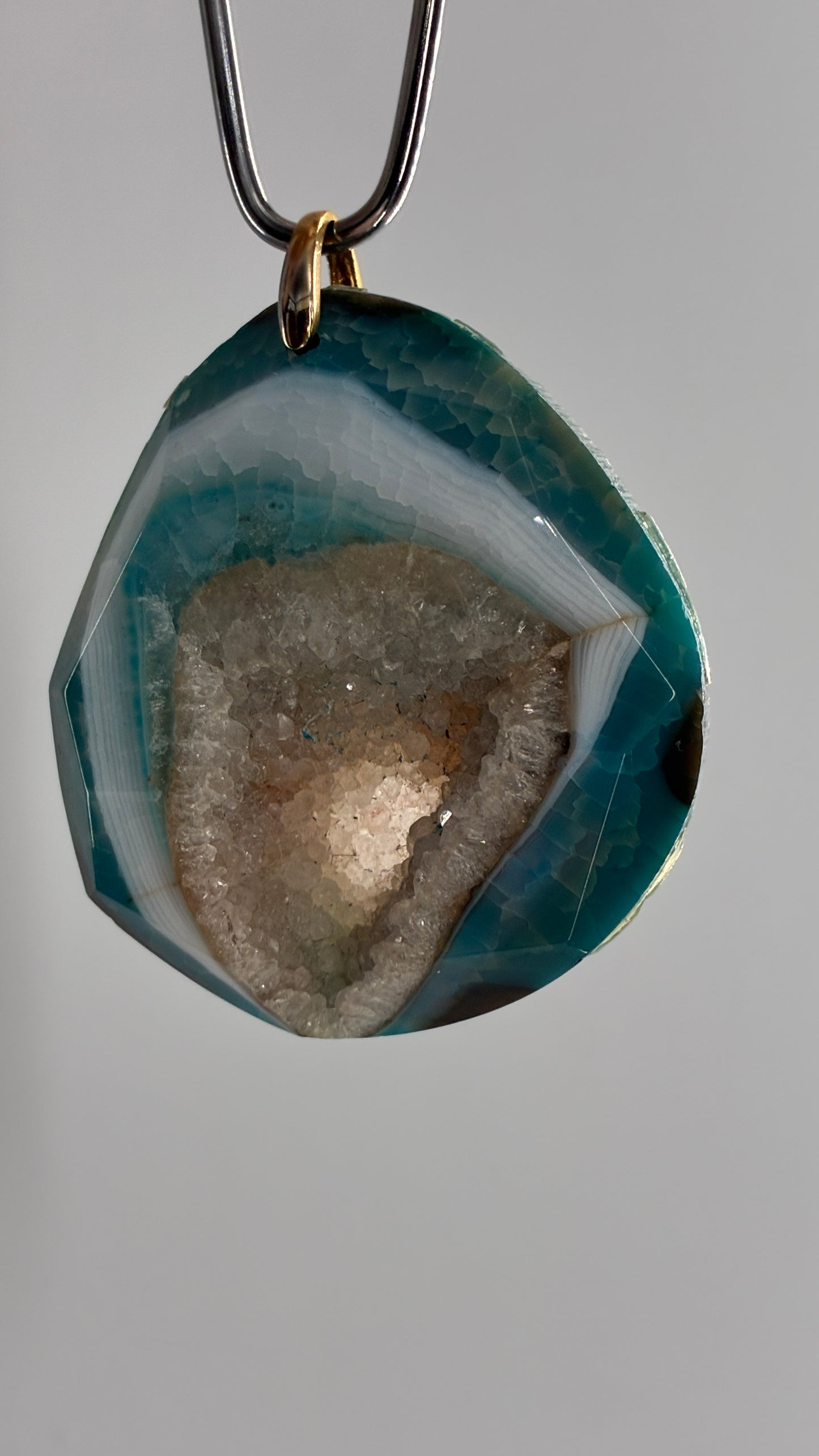 Vintage Large Blue Agate Stone Pendant