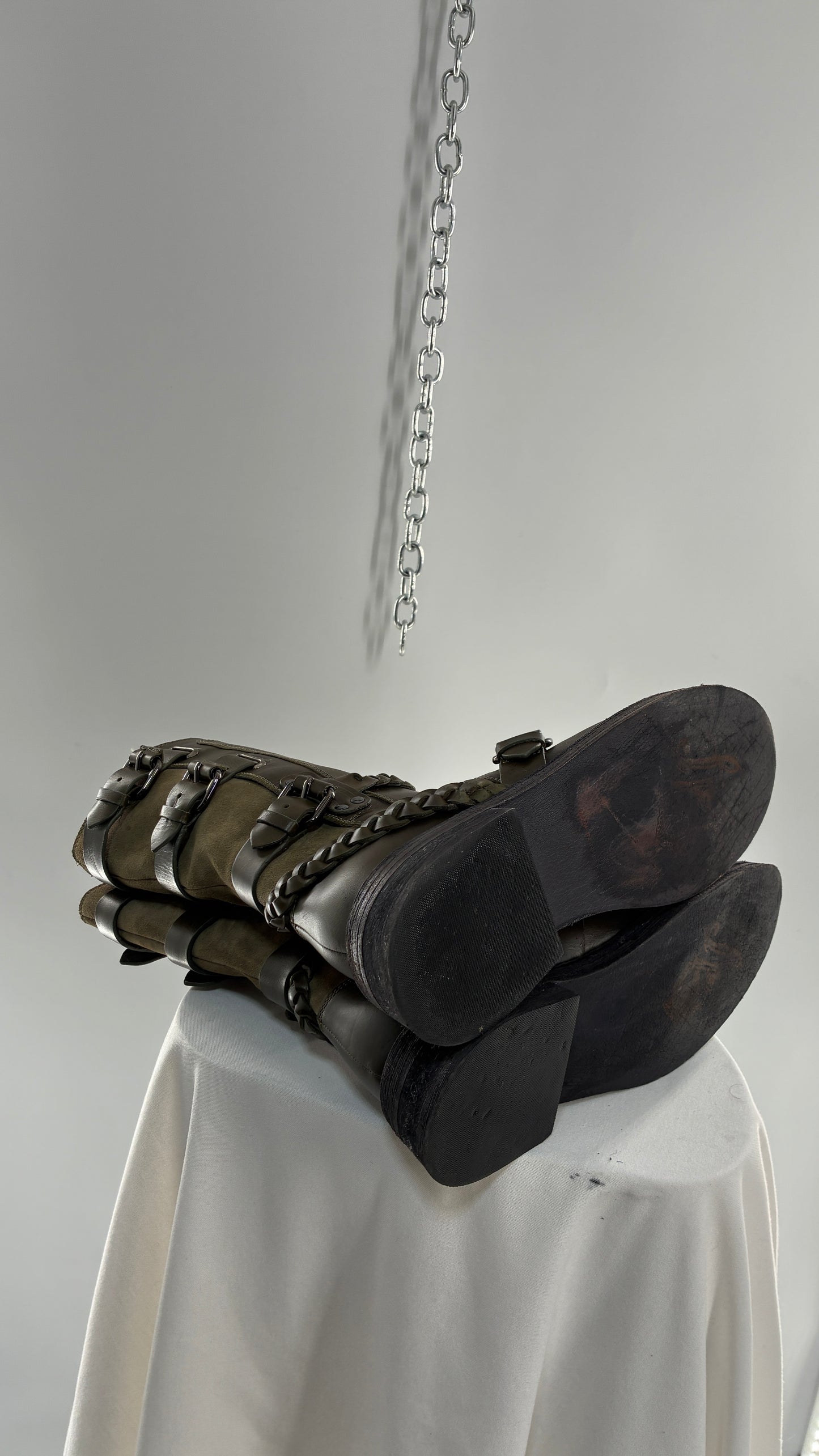 Free People Billie Olive Green Moto Boots with Buckle Closure (7)