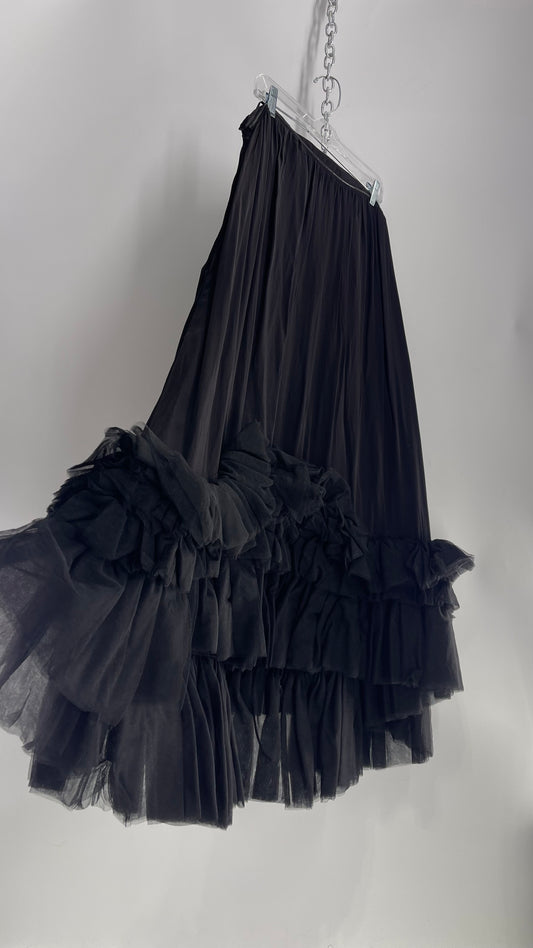 Anthropologie Black Voluminous Full Gown with Pleated Tulle Hemline Detail (M/L)